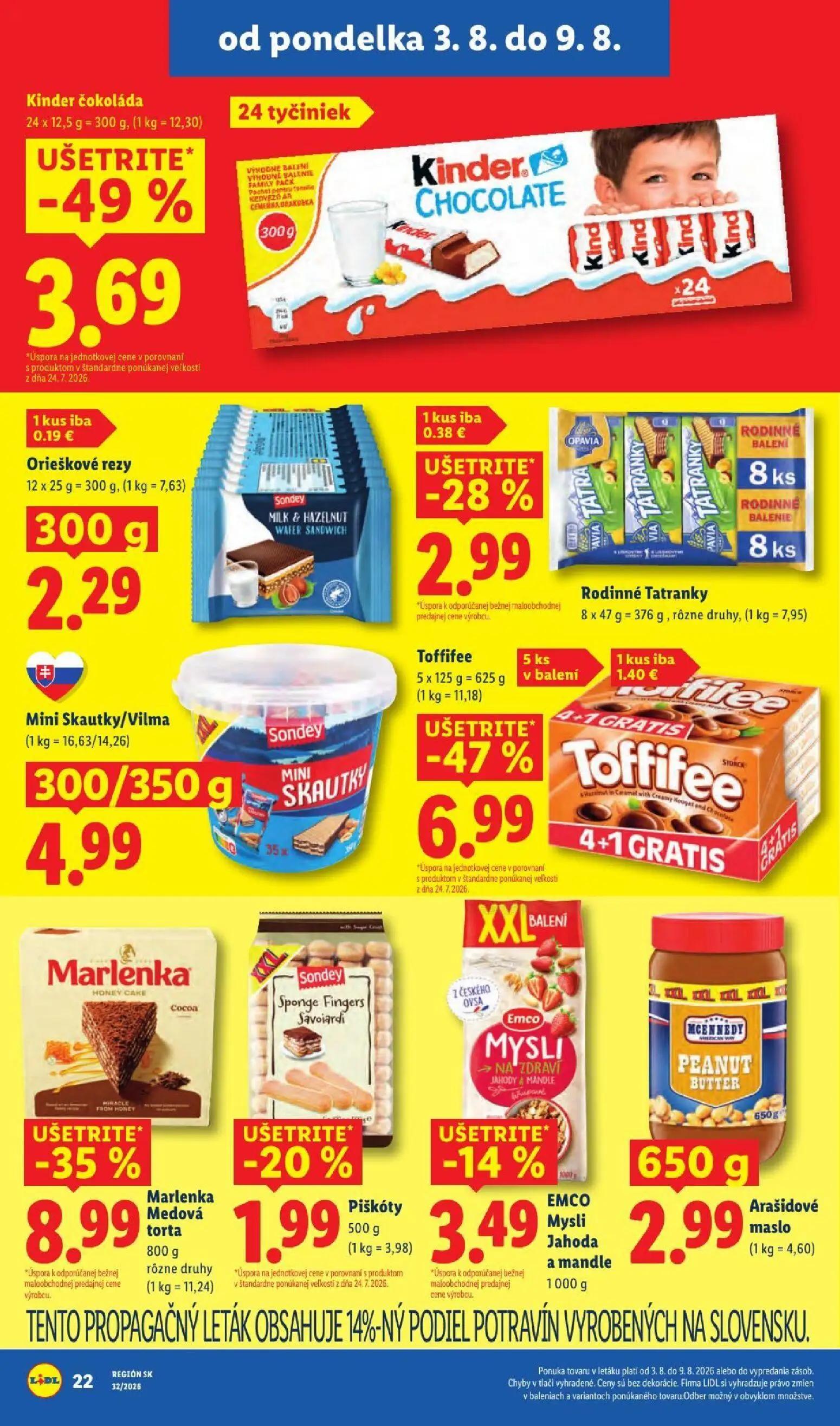 Lidl leták, strana 30 z 95 — Kinder čokoláda, Orieškové rezy, Rodinné Tatranky