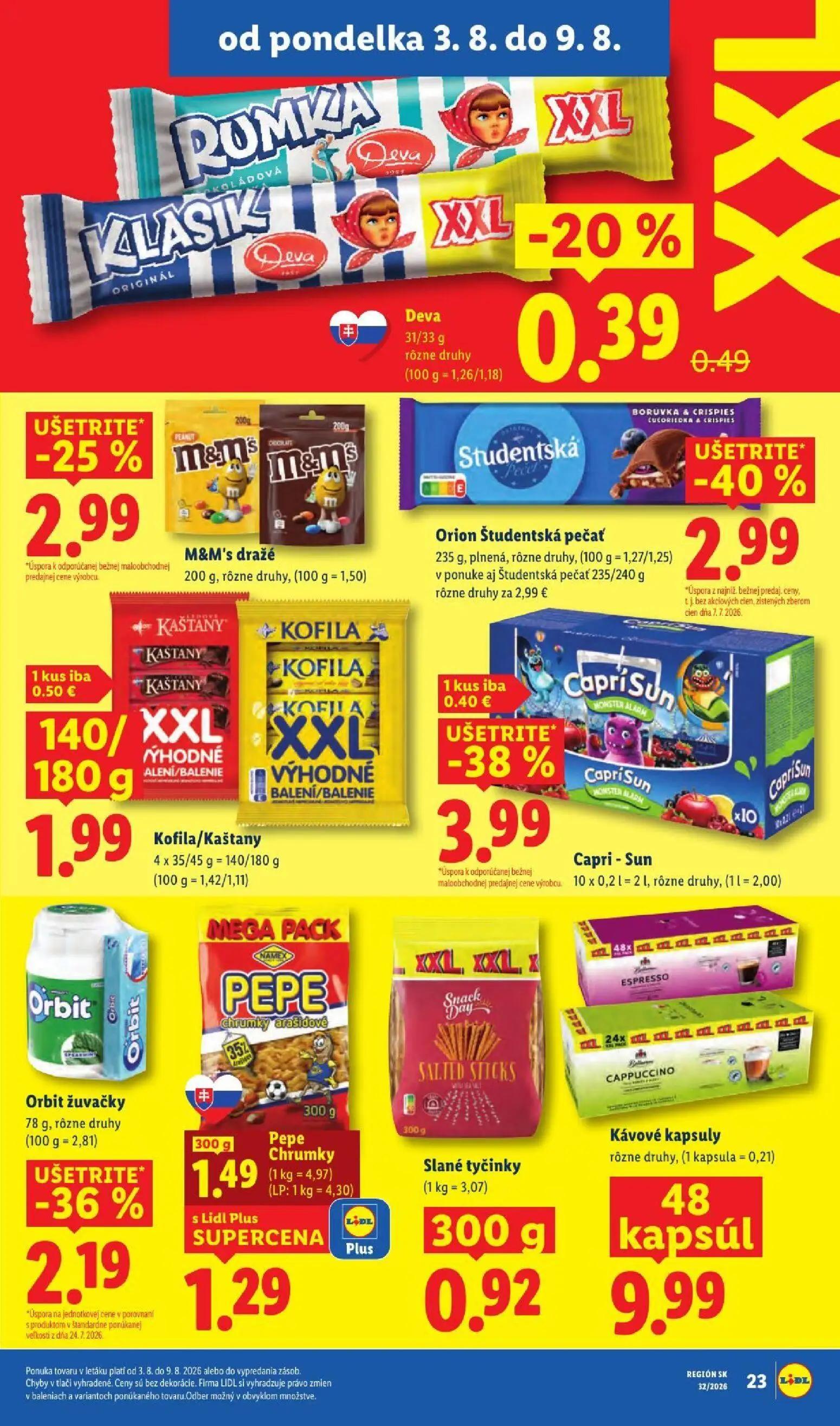Lidl leták, strana 31 z 95 — M&M's dražé, Orion Študentská pečať, Kofila/Kaštany