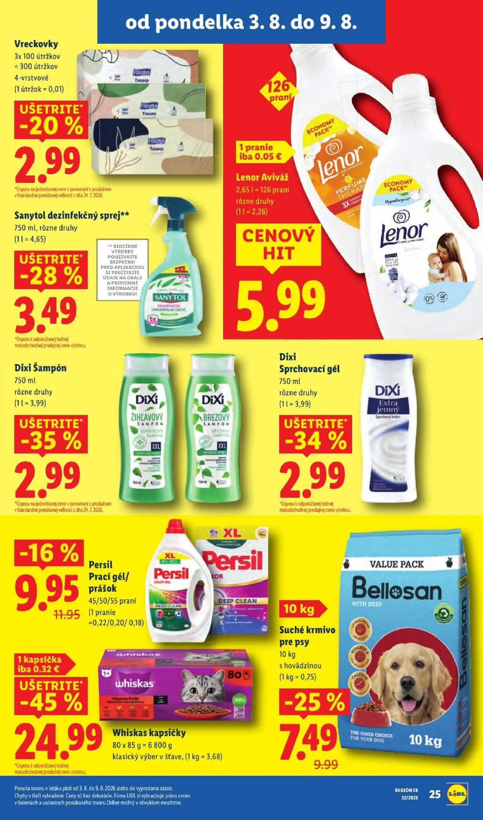 Lidl leták, strana 34 z 95 — Persil Prací gél/prášok, Vreckovky, Lenor Aviváž