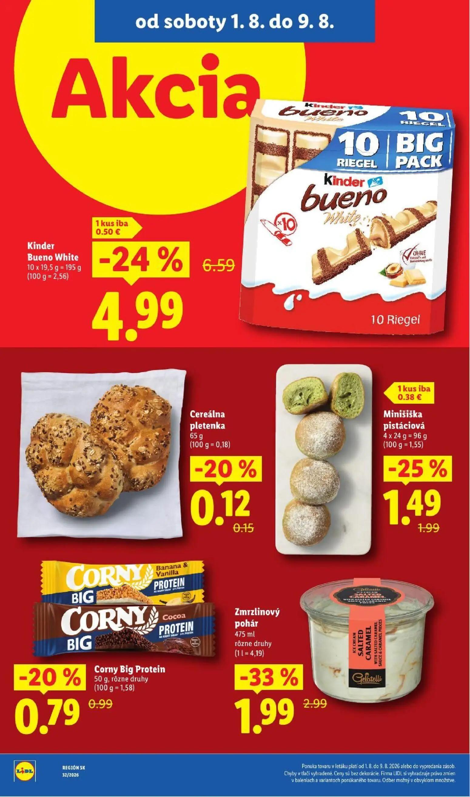 Lidl leták, strana 43 z 95 — Kinder Bueno White, Zmrzlinový pohár, Minišiška pistáciová