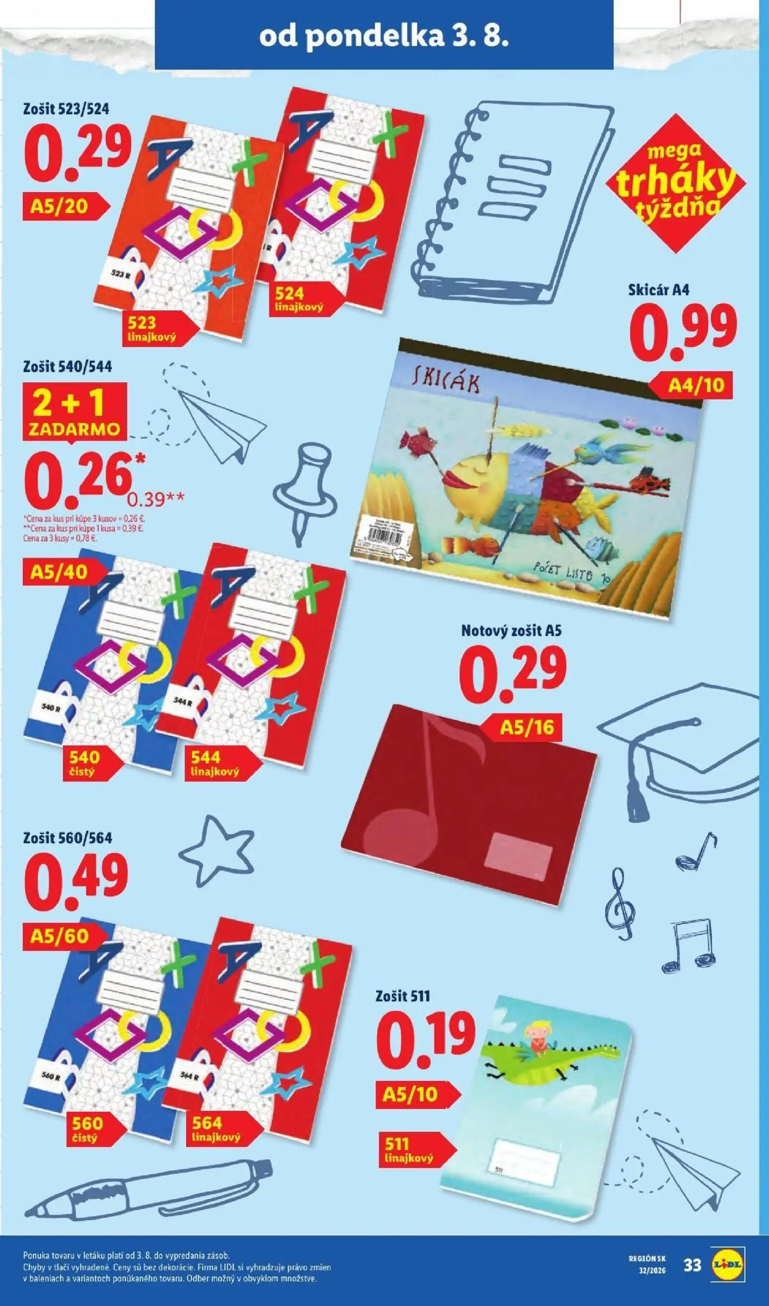 Lidl leták, strana 51 z 95 — Zošit 540/544, Zošit 523/524, Skicár A4