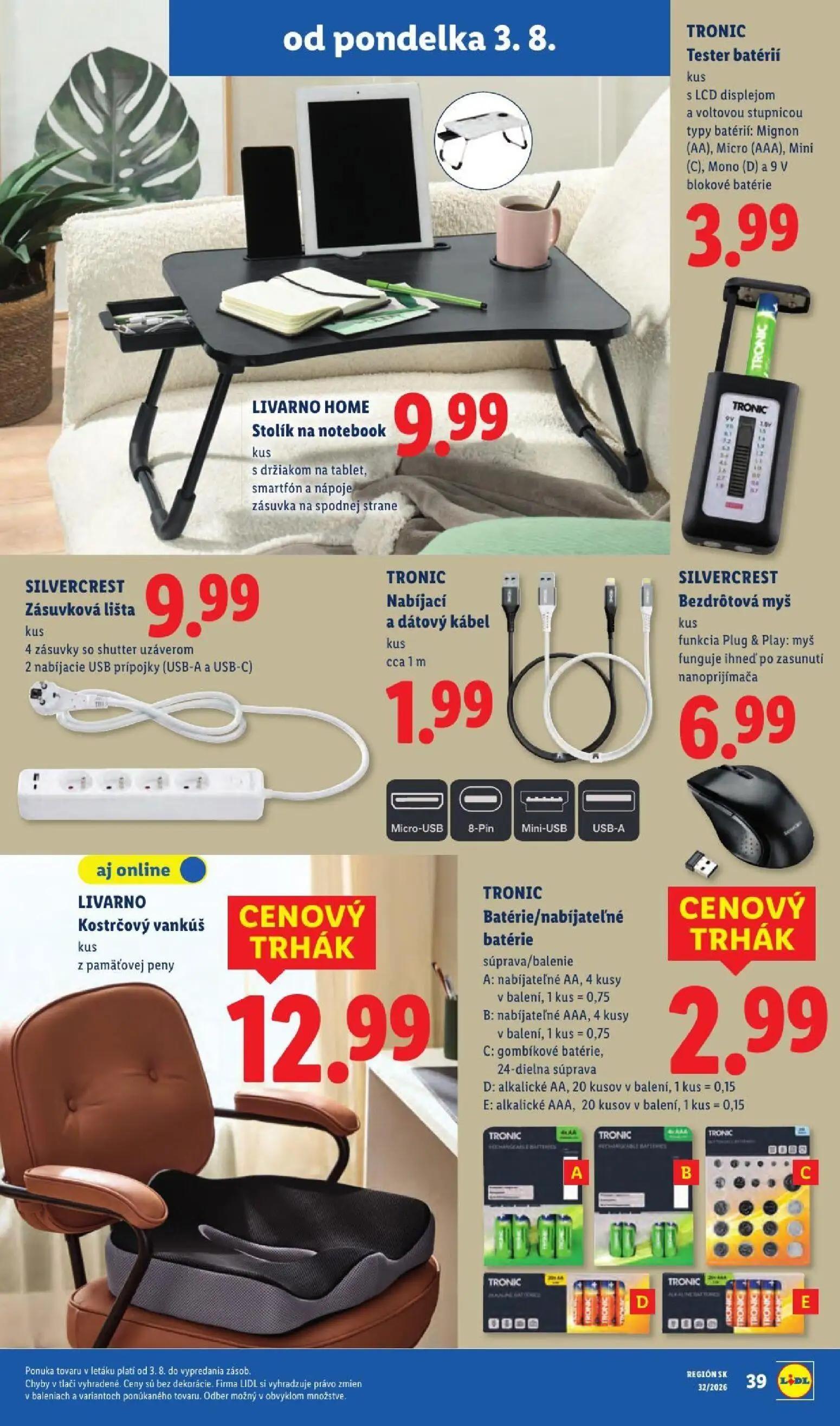 Lidl leták, strana 57 z 95 — Tester batérií, Stolík na notebook, Zásuvková lišta