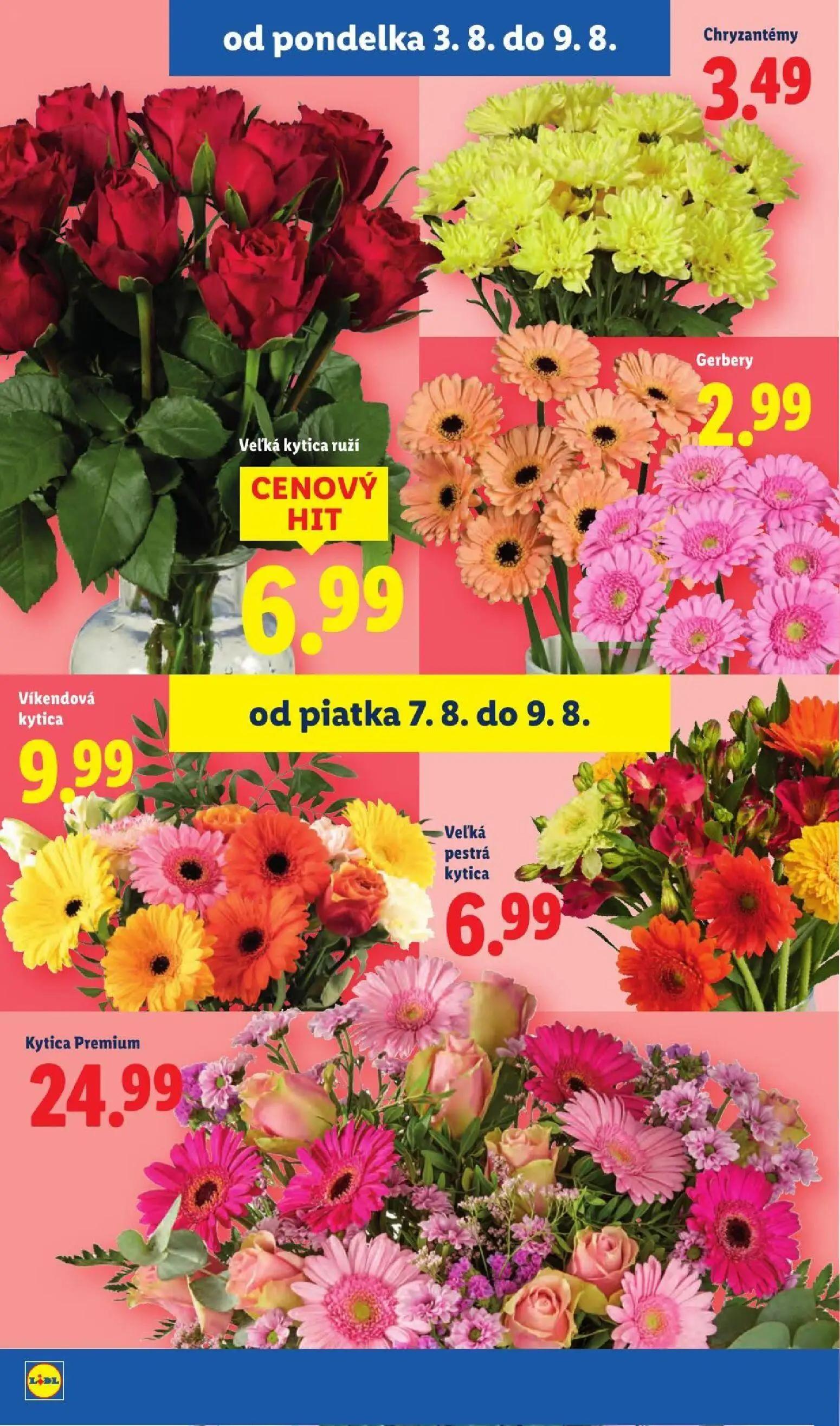 Lidl leták, strana 63 z 95 — Chryzantémy, Veľká kytica ruží, Gerbery