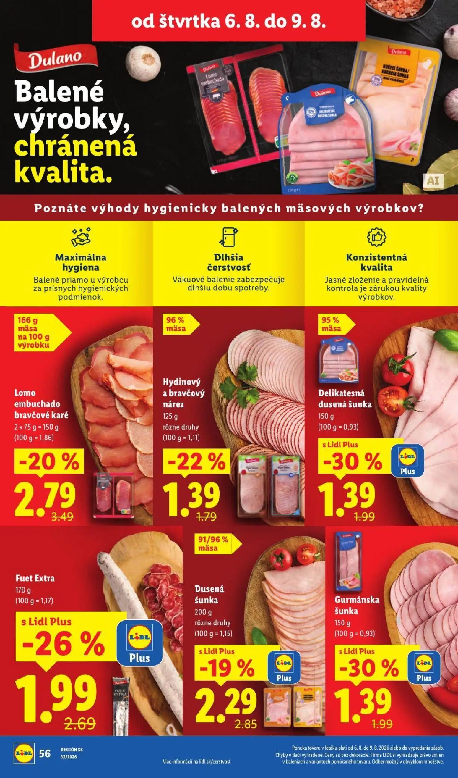 Lidl leták, strana 69 z 95 — Lomo embuchado bravčové karé, Fuet Extra, Delikatesná dusená šunka