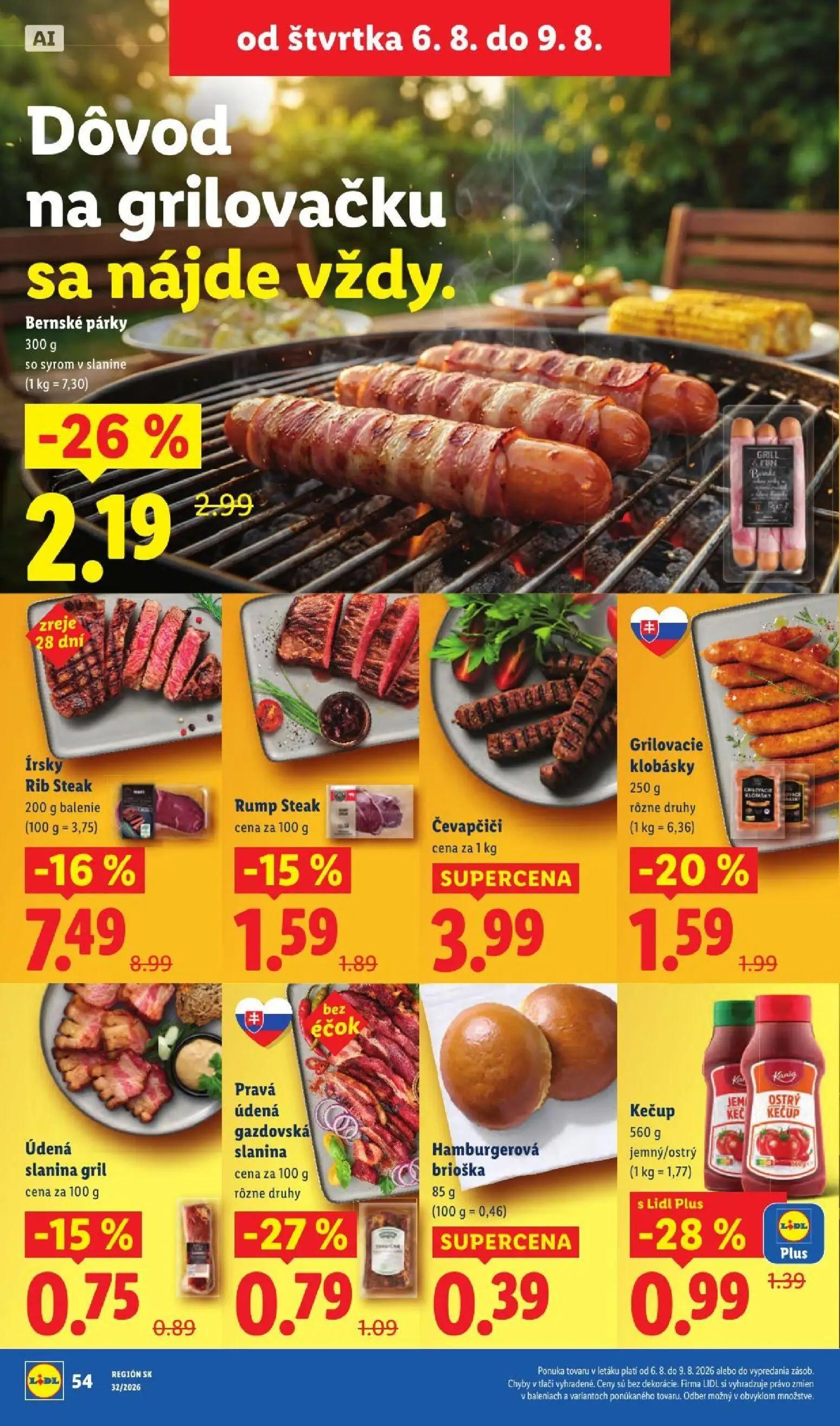 Lidl leták, strana 70 z 95 — Írsky Rib Steak, Bernské párky, Grilovacie klobásky