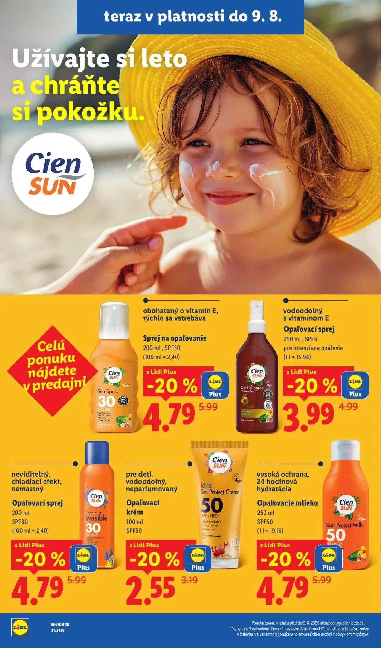 Lidl leták, strana 77 z 95 — Sprej na opaľovanie, Opaľovací sprej, Opaľovacie mlieko
