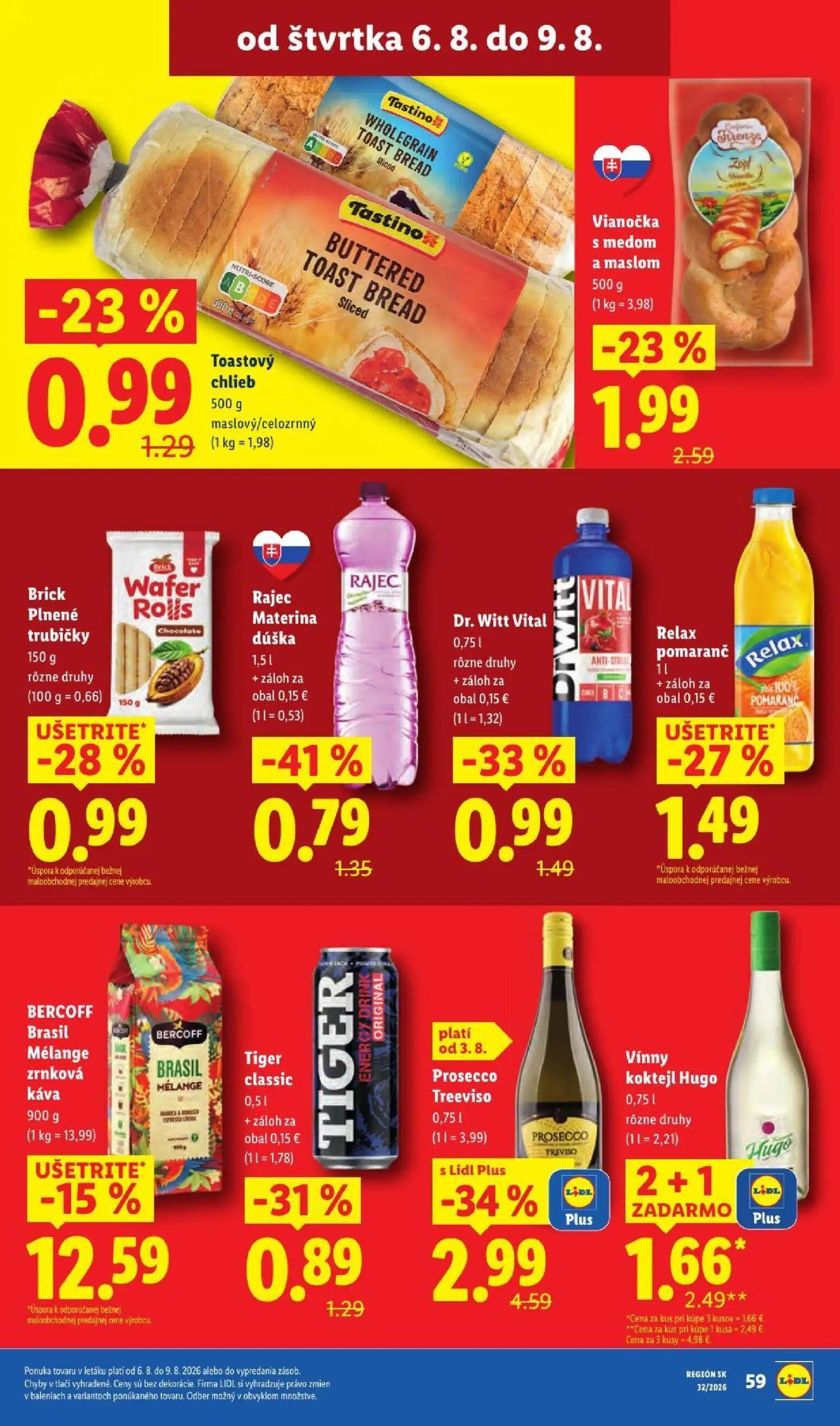 Lidl leták, strana 79 z 95 — Vianočka s medom a maslom, Toastový chlieb, BERCOFF Brasil Mélange zrnková káva