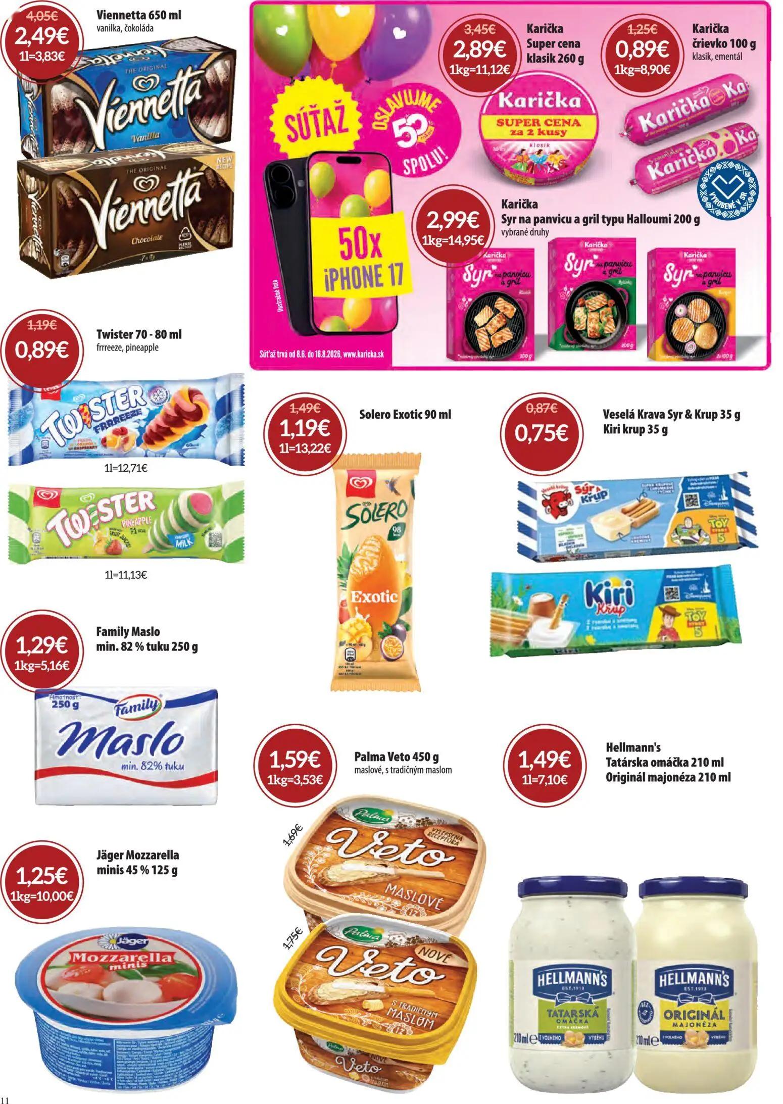 Nitrazdroj leták, strana 11 z 32 — Viennetta, Karička Super cena klasik, Karička črievko klasik, ementál