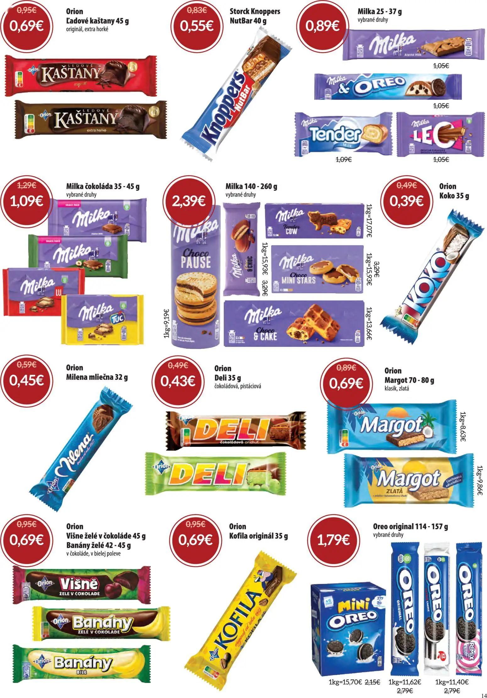 Nitrazdroj leták, strana 14 z 32 — Milka, Storck Knoppers NutBar, Orion Ľadové kaštany