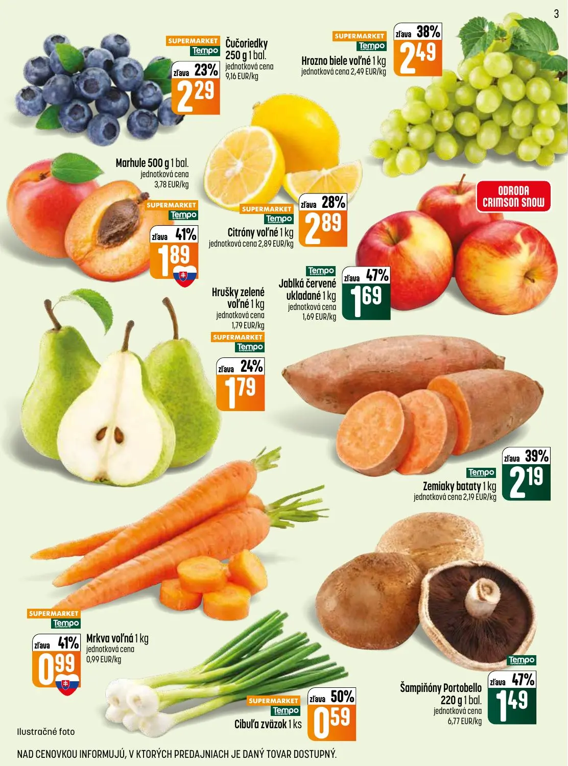 Coop Jednota leták, strana 3 z 28 — Čučoriedky, Hrozno biele voľné, Marhule