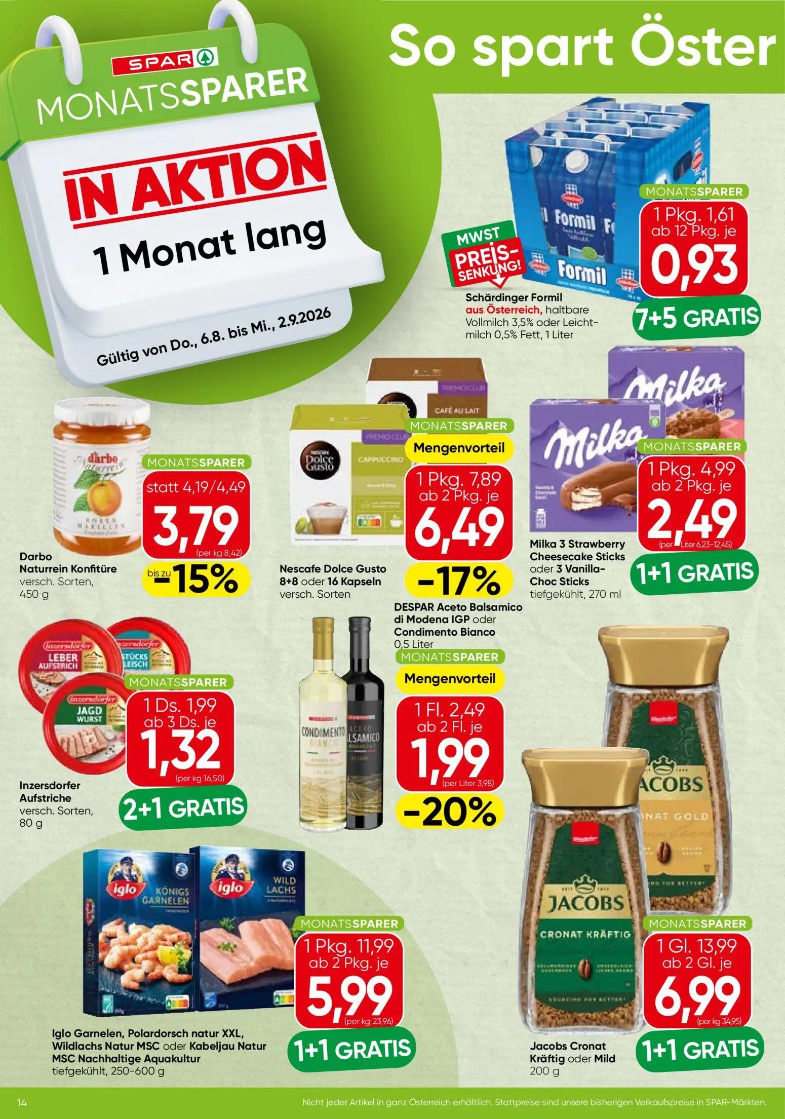 Spar Prospekt, Seite 2 von 3 — Jacobs Cronat Kräftig oder Mild, Iglo Garnelen, Polardorsch natur XXL, Wildlachs Natur MSC od…