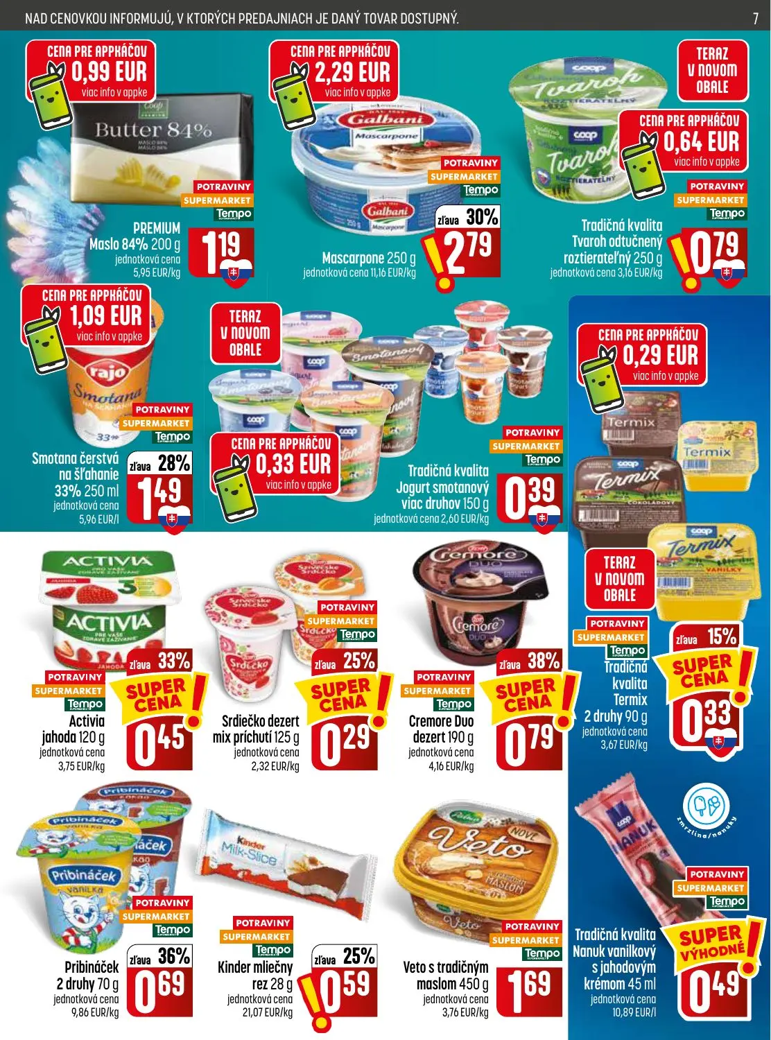 Coop Jednota leták, strana 7 z 28 — Mascarpone, Smotana čerstvá na šľahanie 33%, Maslo 84%
