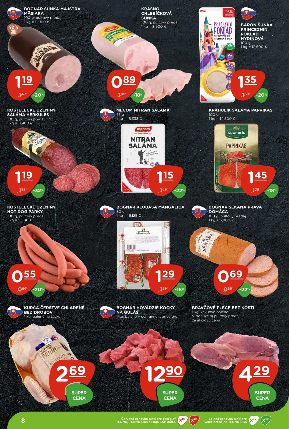 Terno leták, strana 8 z 29 — KOSTELECKÉ UZENINY SALÁMA HERKULES, BARON ŠUNKA PRINCEZNIN POKLAD HYDINOVÁ, MECOM NITRAN SALÁMA