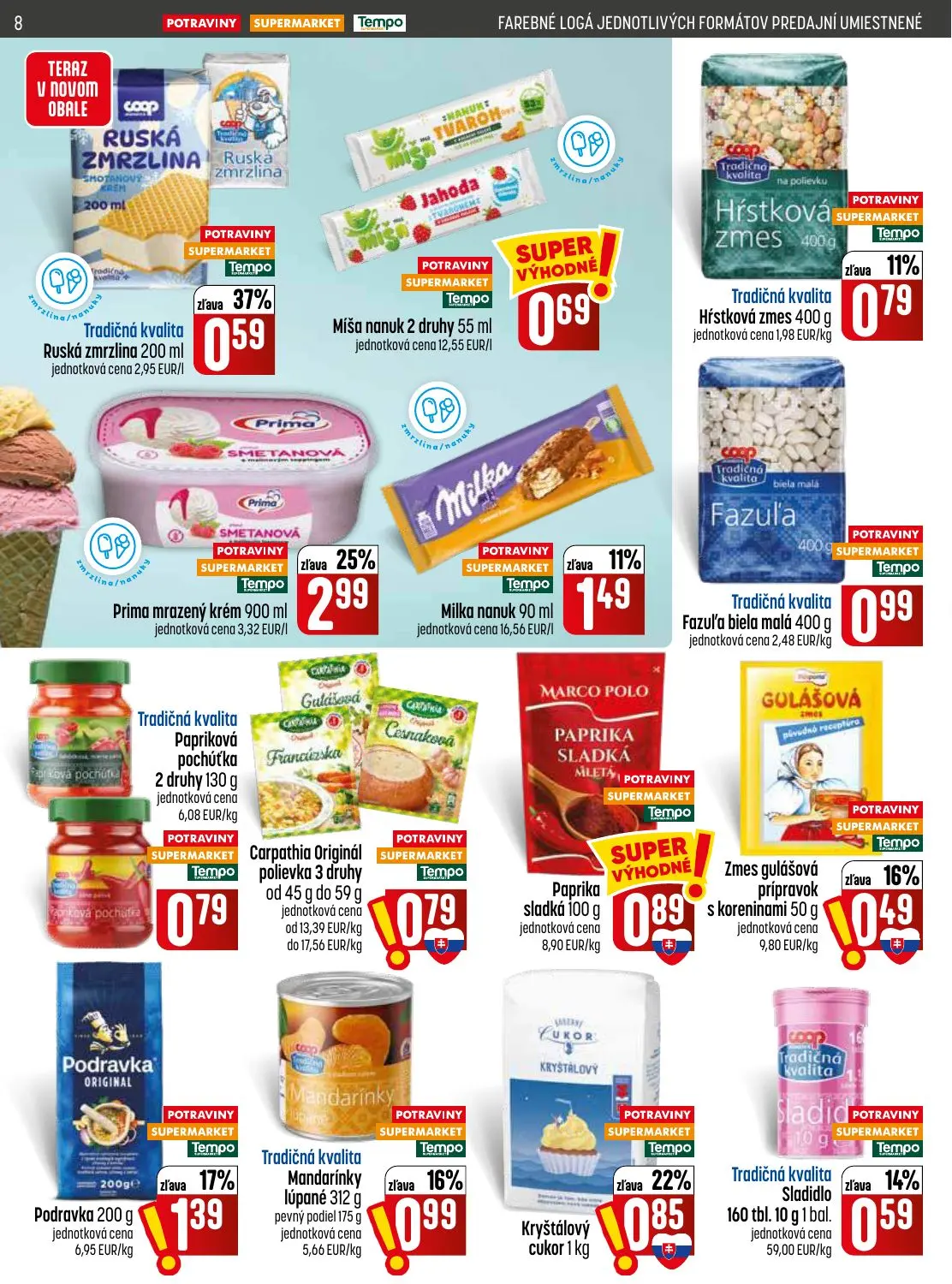 Coop Jednota leták, strana 8 z 28 — Tradičná kvalita Ruská zmrzlina, Míša nanuk 2 druhy, Prima mrazený krém