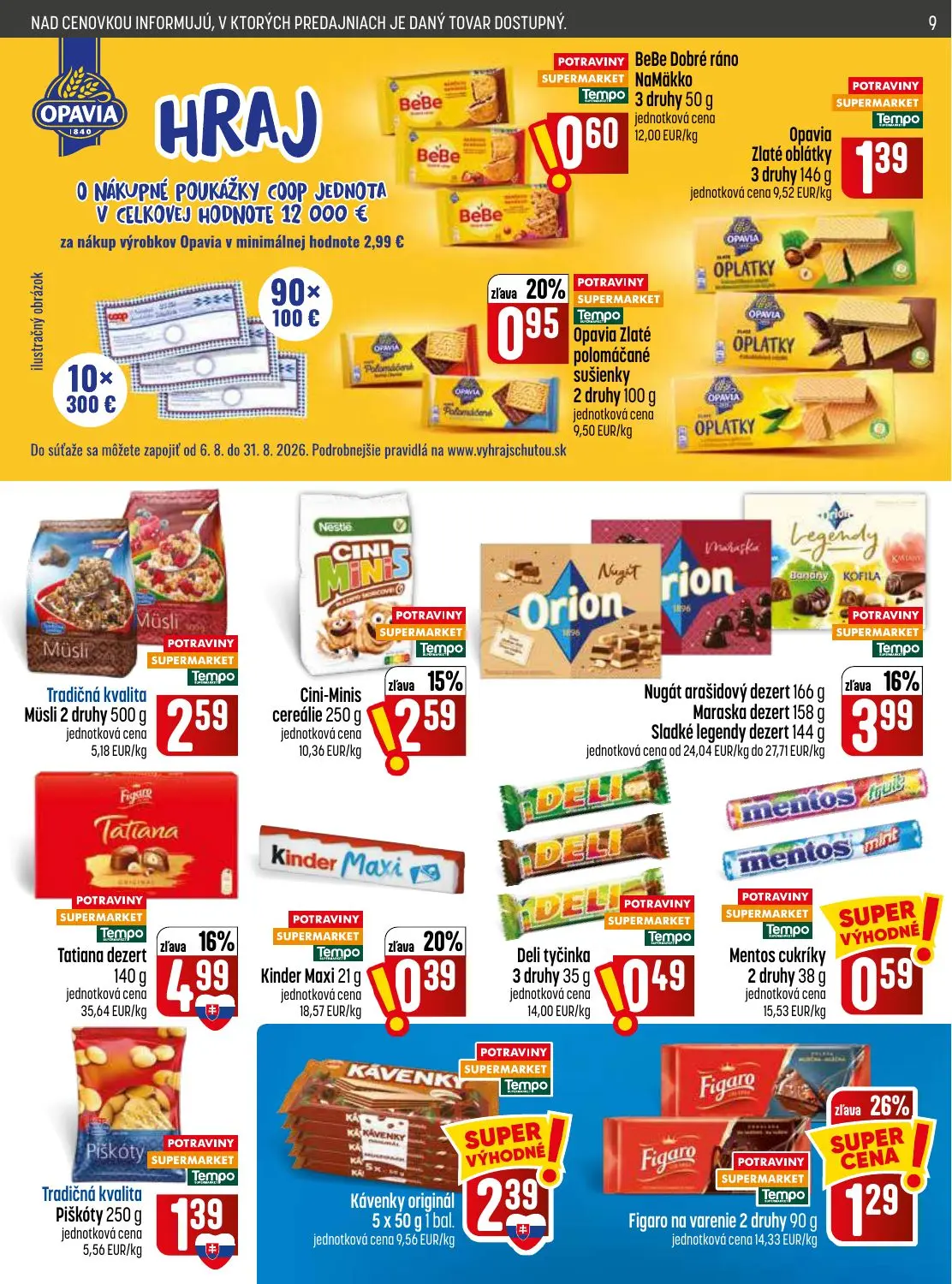 Coop Jednota leták, strana 9 z 28 — BeBe Dobré ráno NaMäkko, Opavia Zlaté oblátky, Opavia Zlaté polomáčané sušienky