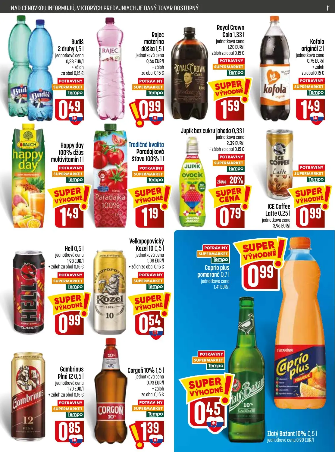 Coop Jednota leták, strana 11 z 28 — Budiš, Rajec materina dúška, Royal Crown Cola