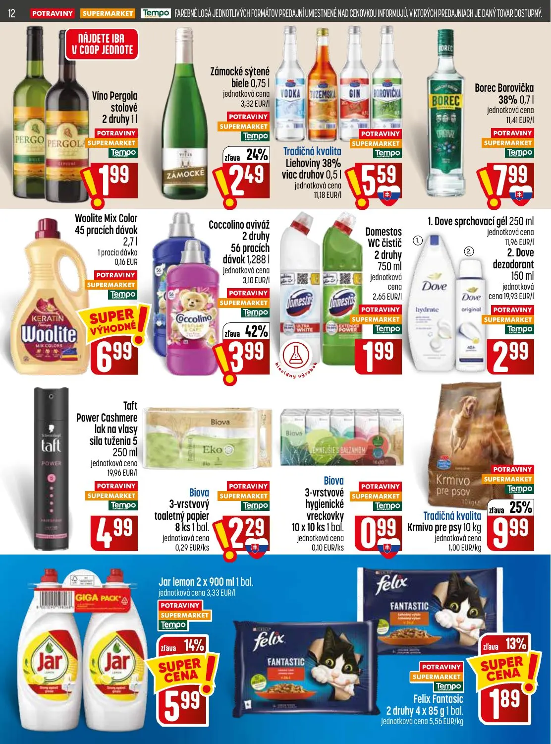 Coop Jednota leták, strana 12 z 28 — Dove sprchovací gél, Domestos WC čistič, Coccolino aviváž