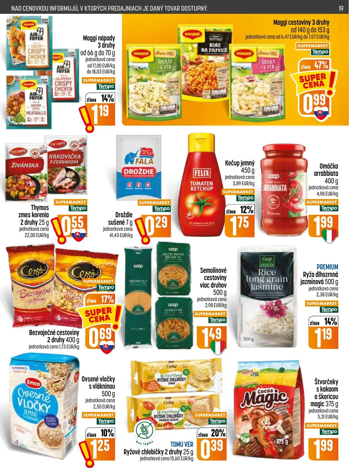 Coop Jednota leták, strana 19 z 28 — Maggi nápady, Maggi cestoviny, Thymos zmes korenia