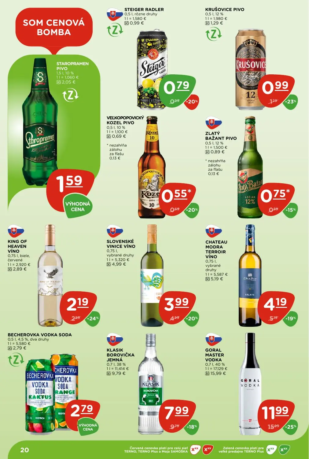 Terno leták, strana 20 z 29 — GORAL MASTER VODKA, KLASIK BOROVIČKA JEMNÁ, SLOVENSKÉ VINICE VÍNO
