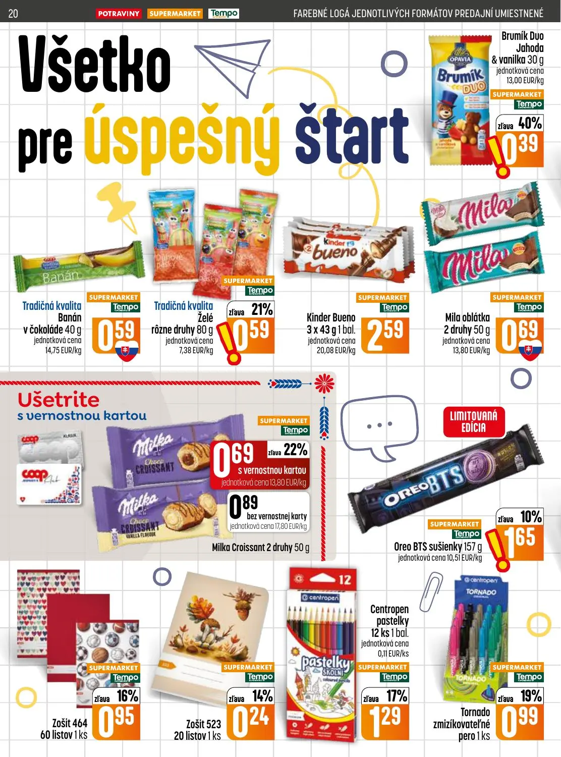 Coop Jednota leták, strana 20 z 28 — Brumík Duo Jahoda & vanilka, Milka Croissant, Oreo BTS sušienky