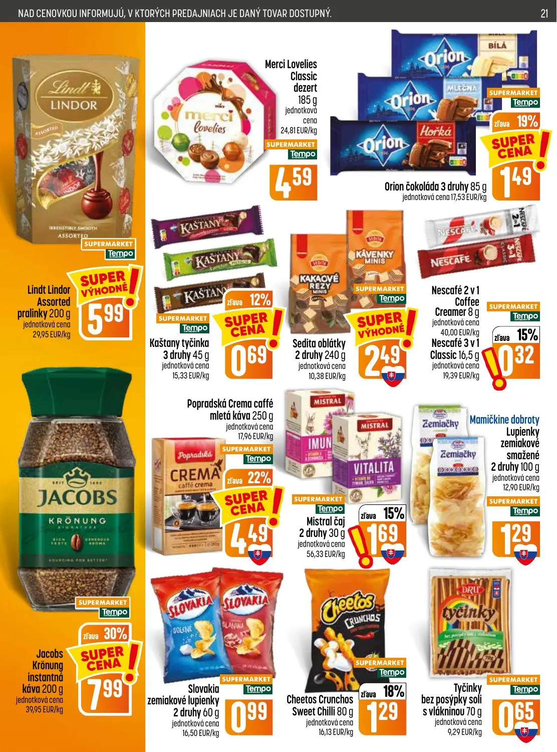 Coop Jednota leták, strana 21 z 28 — Lindt Lindor Assorted pralinky, Merci Lovelies Classic dezert, Orion čokoláda