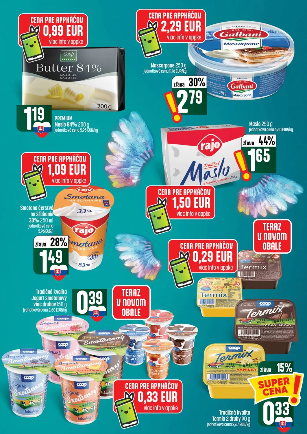 Coop Tempo leták, strana 15 z 56 — Mascarpone, Smotana čerstvá na šľahanie 33%, PREMIUM Butter 84%