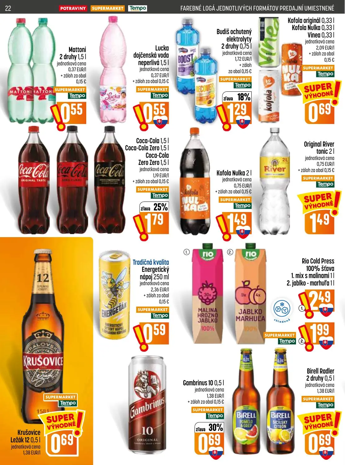 Coop Jednota leták, strana 22 z 28 — Mattoni, Budiš ochutený elektrolyty, Kofola originál