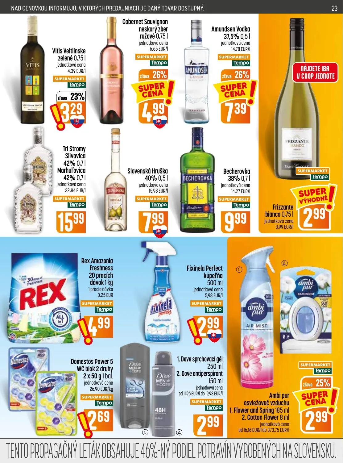 Coop Jednota leták, strana 23 z 28 — Rex Amazonia Freshness, Fixinela Perfect kúpeľňa, Domestos Power 5 WC blok 2 druhy