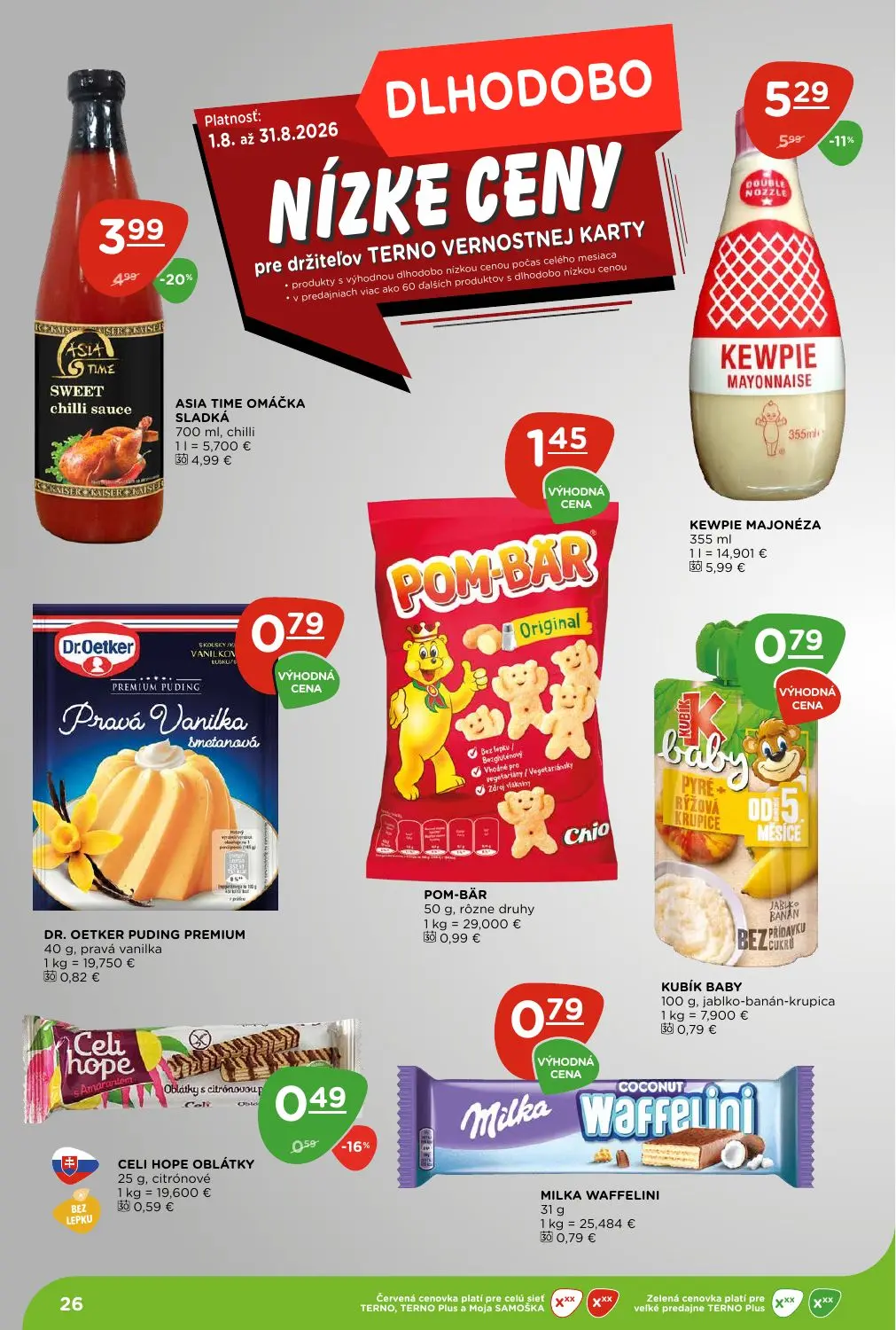 Terno leták, strana 26 z 29 — ASIA TIME OMÁČKA SLADKÁ, KEWPIE MAJONÉZA, POM-BÄR