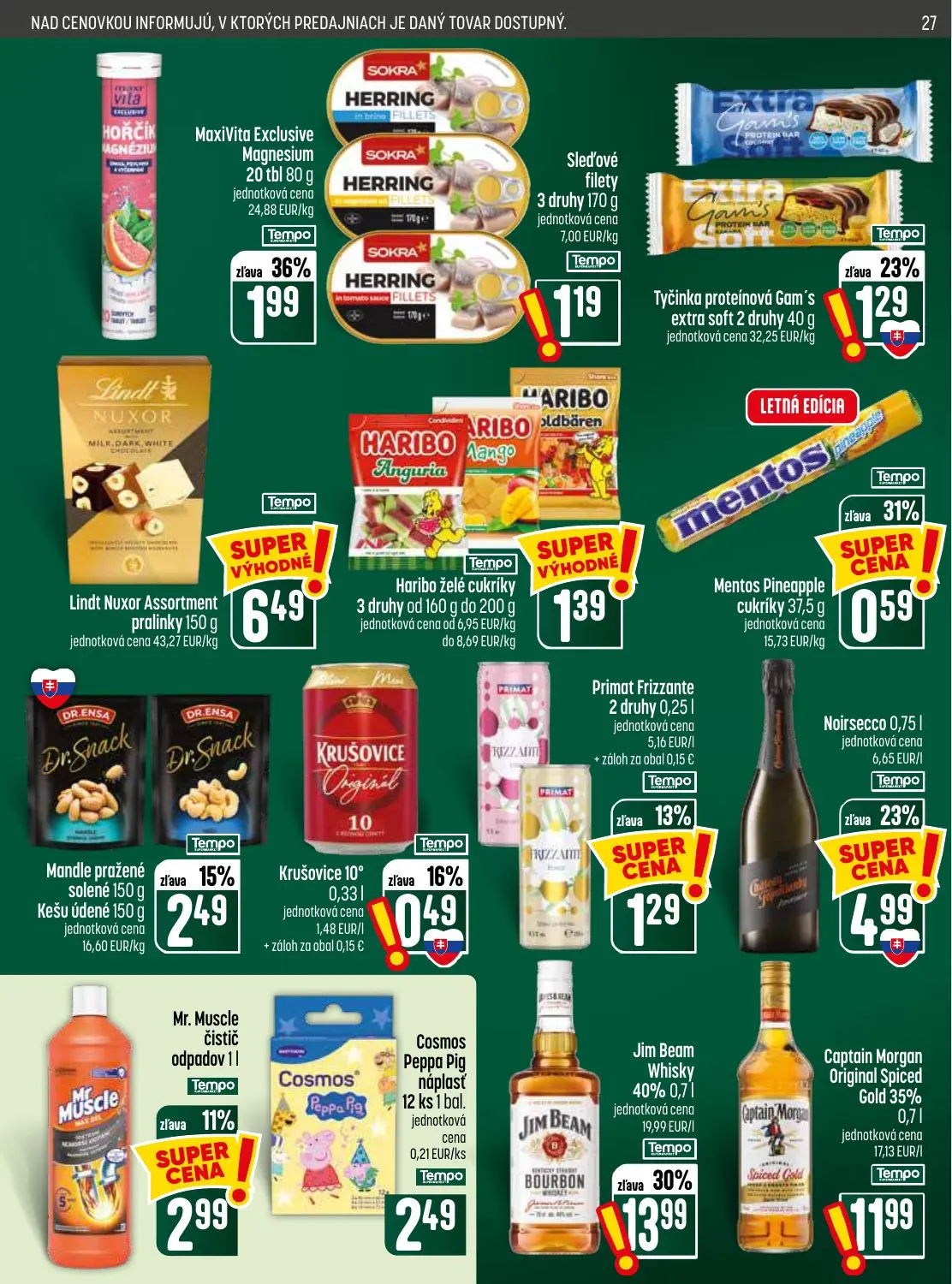 Coop Jednota leták, strana 27 z 28 — Mandle pražené solené, Kešu údené, Krušovice 10°