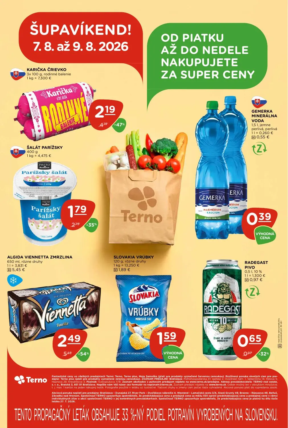 Terno leták, strana 28 z 29 — ALGIDA VIENNETTA ZMRZLINA, KARIČKA ČRIEVKO, ŠALÁT PARÍŽSKY
