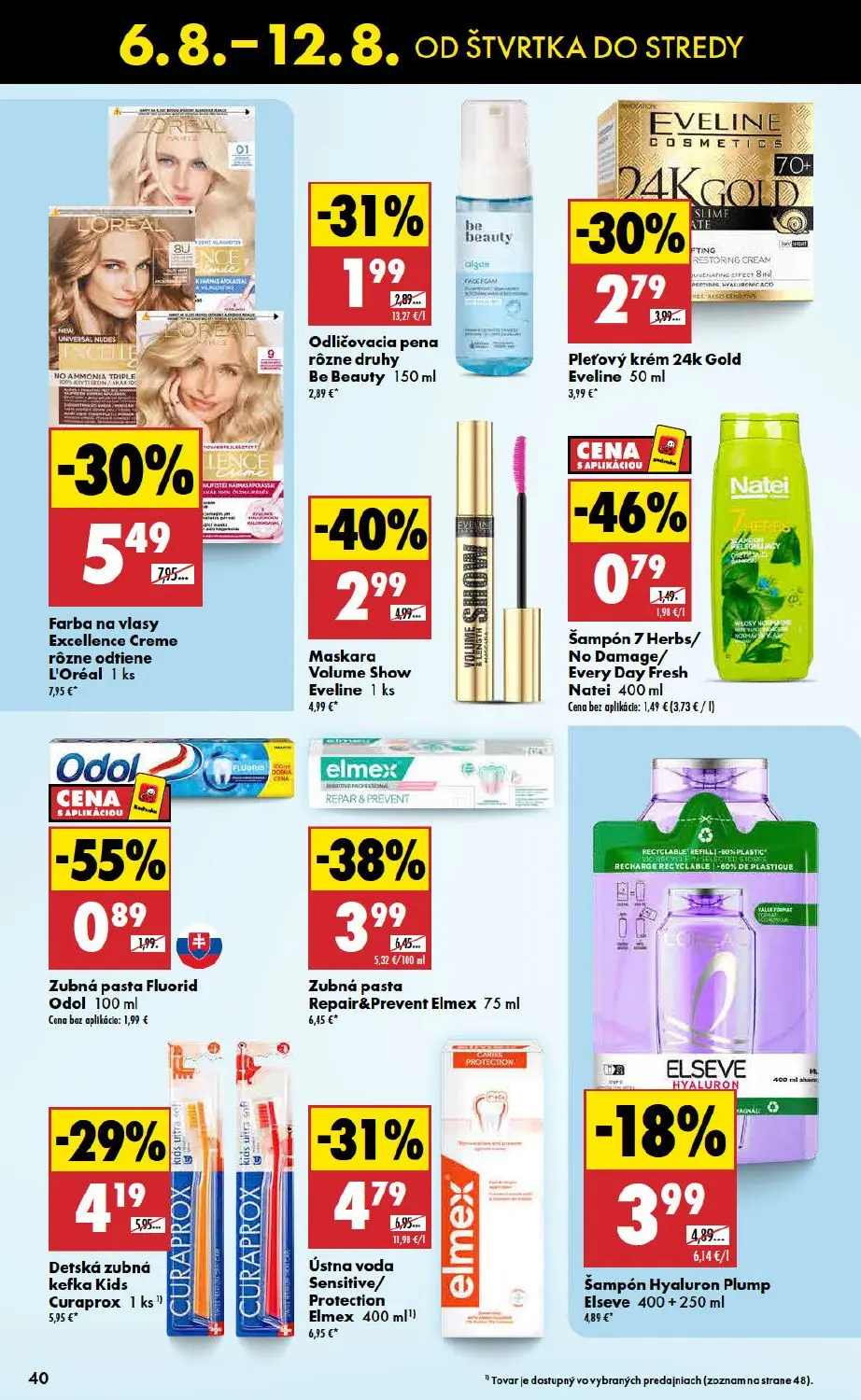 Biedronka leták, strana 40 z 48 — Farba na vlasy Excellence Creme rôzne odtiene L'Oréal, Zubná pasta Repair&Prevent Elmex, Ú…