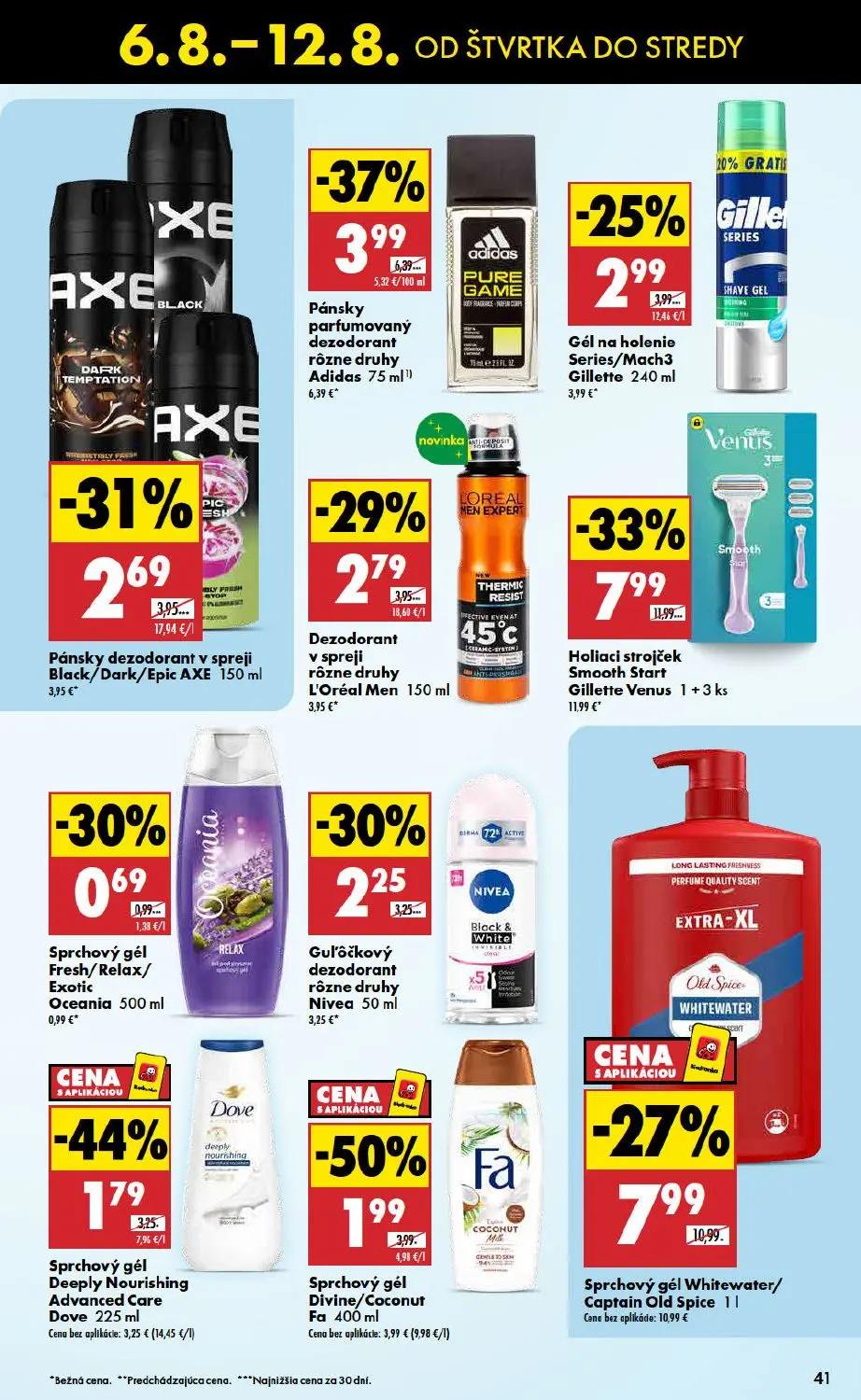 Biedronka leták, strana 41 z 48 — Holiaci strojček Smooth Start Gillette Venus, Sprchový gél Whitewater/Captain Old Spice, P…