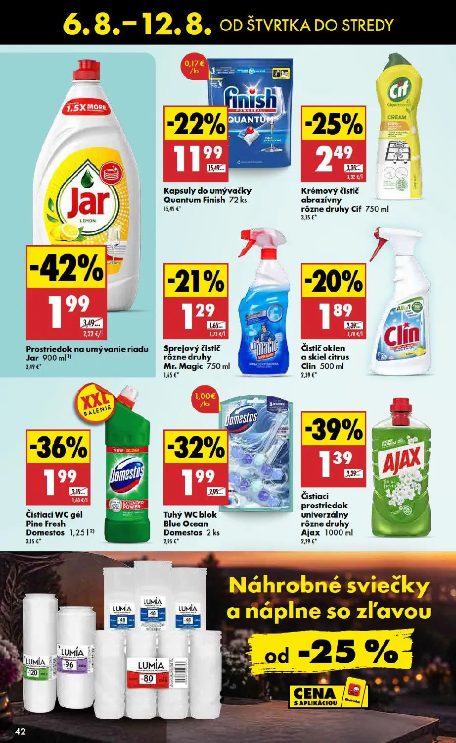 Biedronka leták, strana 42 z 48 — Kapsuly do umývačky Quantum Finish, Prostriedok na umývanie riadu Jar, Čistiaci WC gél Pin…