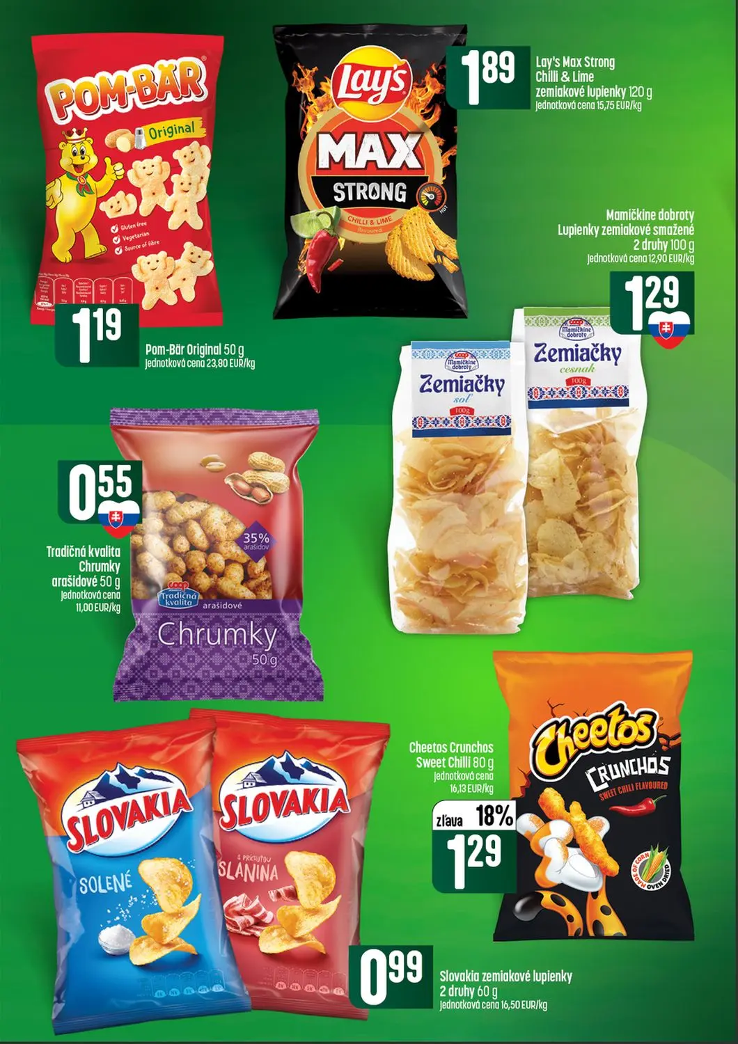 Coop Tempo leták, strana 42 z 56 — Cheetos Crunchos Sweet Chilli, Pom-Bär Original, Lay's Max Strong Chilli & Lime