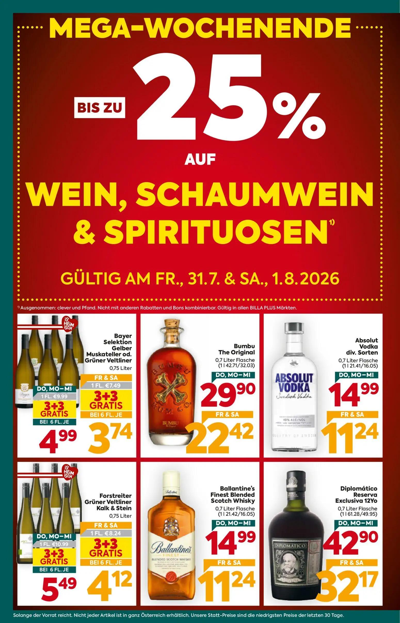 Billa Plus Prospekt, Seite 2 von 16 — Diplomático Reserva Exclusiva 12Yo, Bumbu The Original, Forstreiter Grüner Veltliner K…