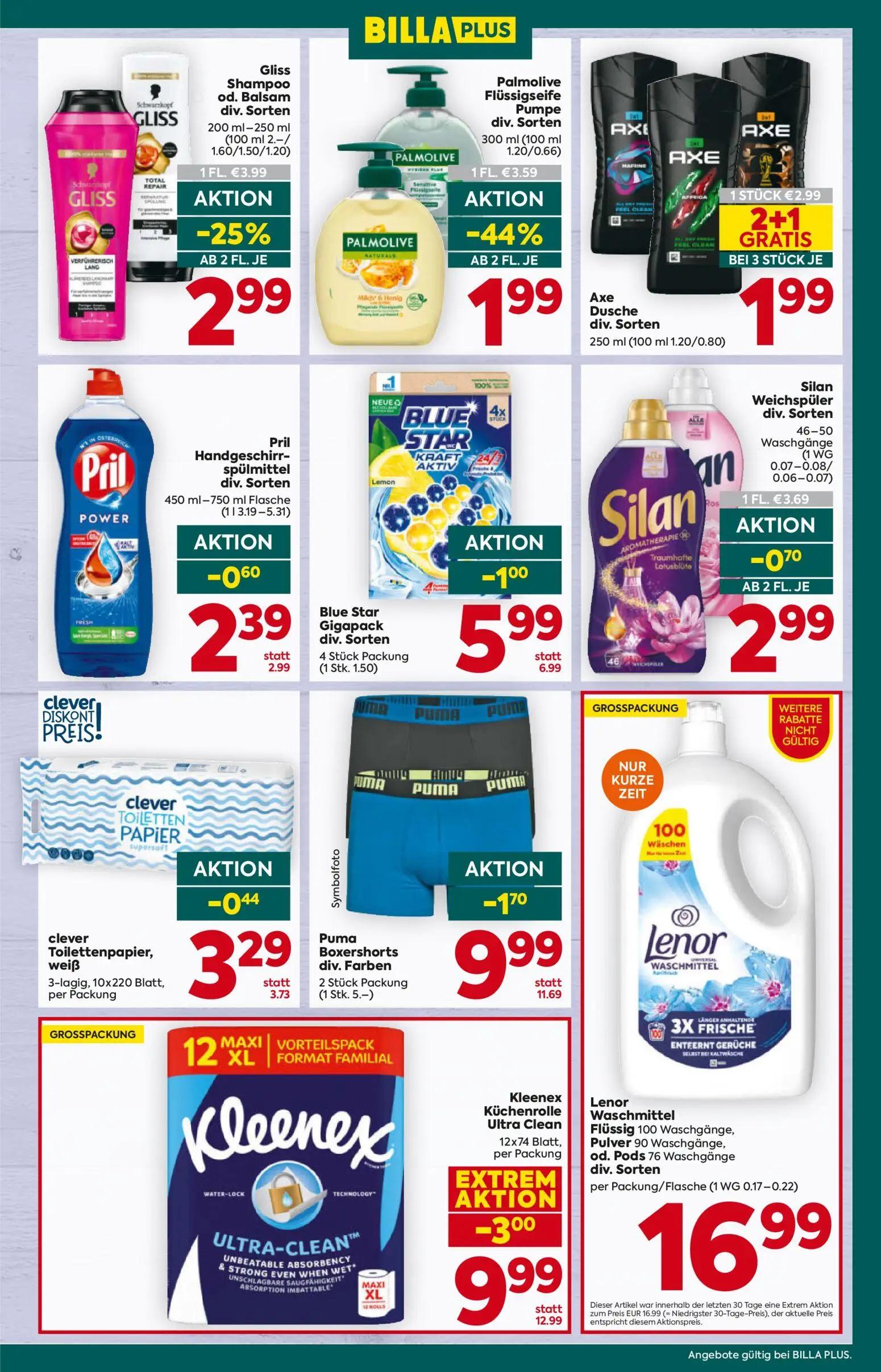 Billa Plus Prospekt, Seite 15 von 16 — Palmolive Flüssigseife Pumpe div. Sorten, Gliss Shampoo od. Balsam div. Sorten, Axe D…
