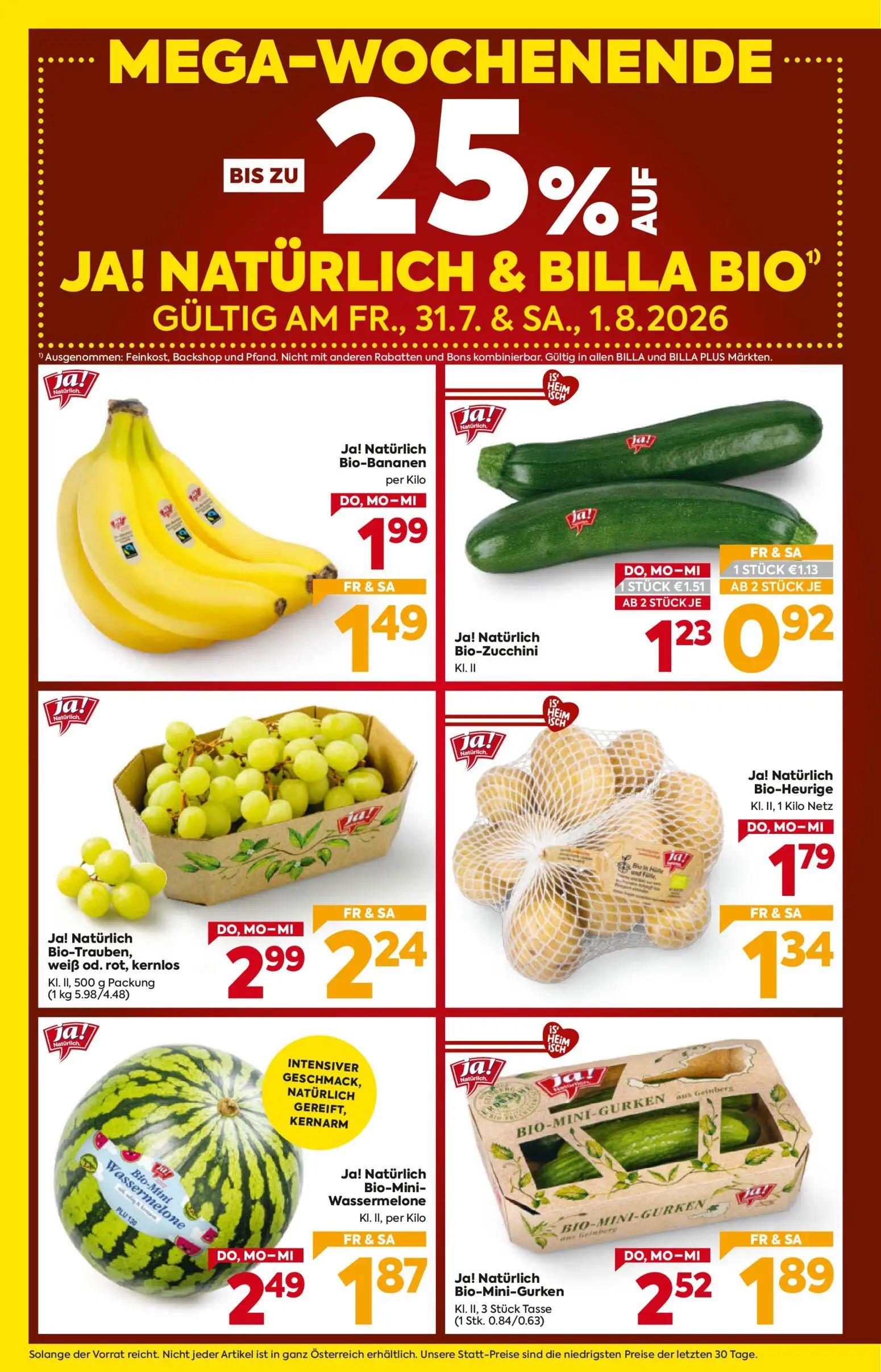 Billa Prospekt, Seite 2 von 16 — Bio-Trauben, weiß od. rot, kernlos, Bio-Mini-Gurken, Bio-Mini-Wassermelone