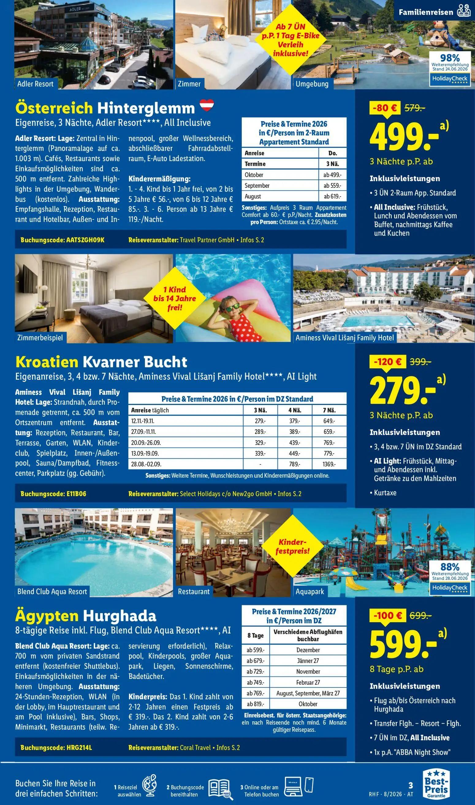 Lidl Prospekt, Seite 3 von 20 — Kroatien Kvarner Bucht, Ägypten Hurghada, Österreich Hinterglemm