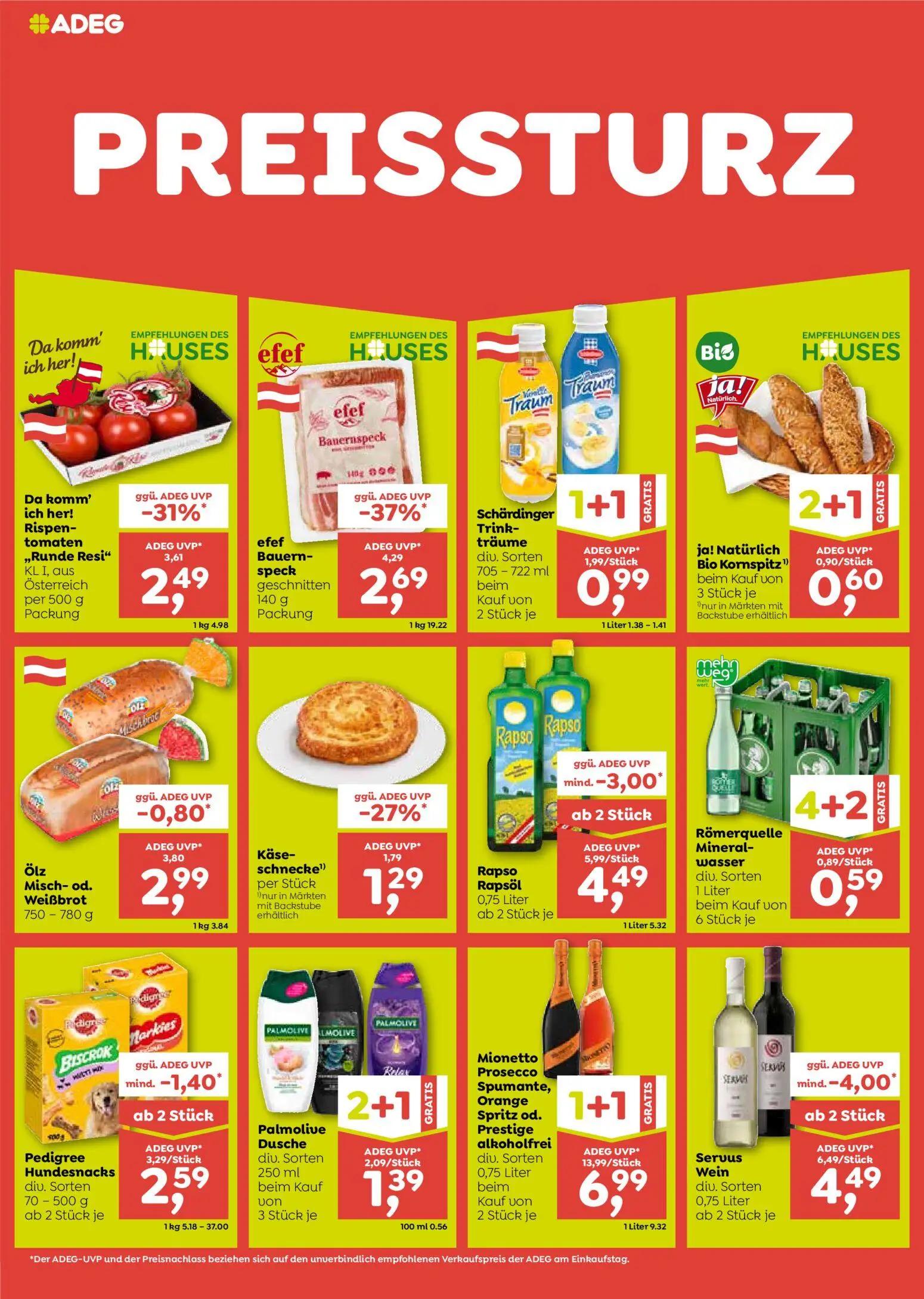 ADEG Prospekt, Seite 2 von 8 — Rispentomaten „Runde Resi“ KL I, aus Österreich, Pedigree Hundesnacks, ja! Natürlich Bio Korn…
