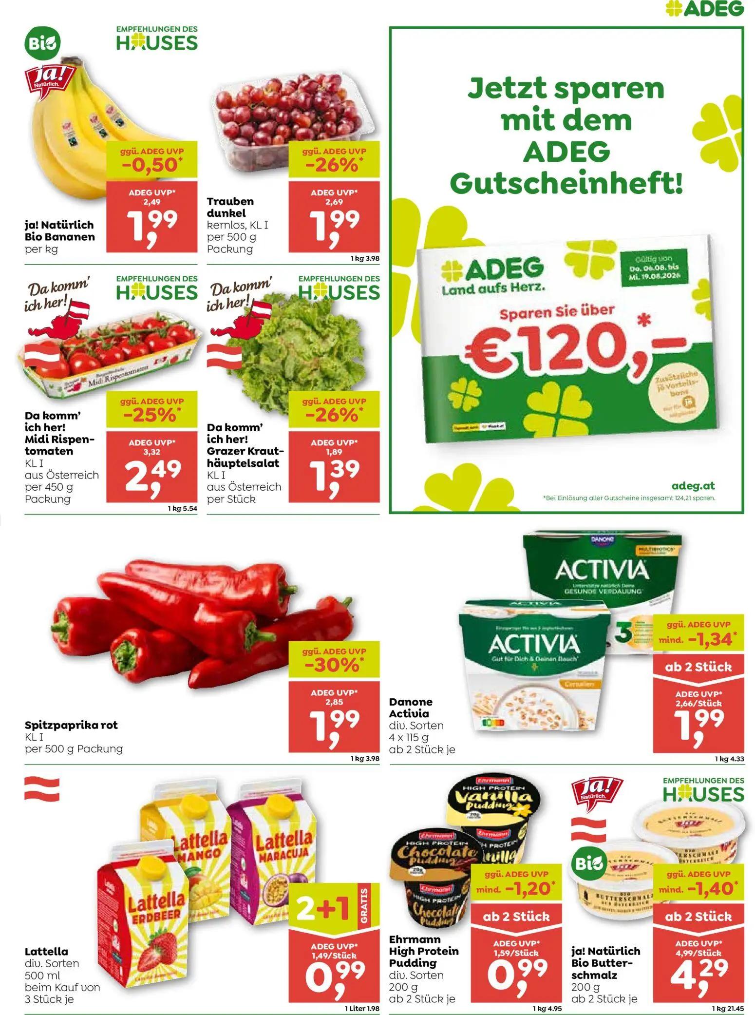 ADEG Prospekt, Seite 3 von 8 — Spitzpaprika rot KL I, Midi Rispen-tomaten KL I, Trauben dunkel kernlos, KL I