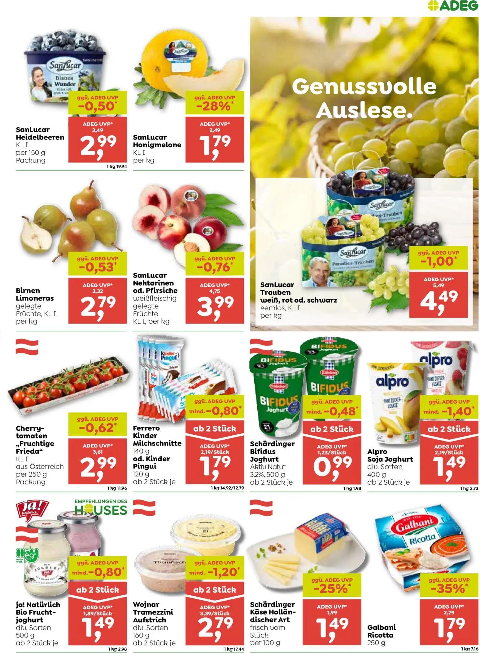 ADEG Prospekt, Seite 3 von 8 — SanLucar Trauben, Galbani Ricotta, SanLucar Nektarinen od. Pfirsiche