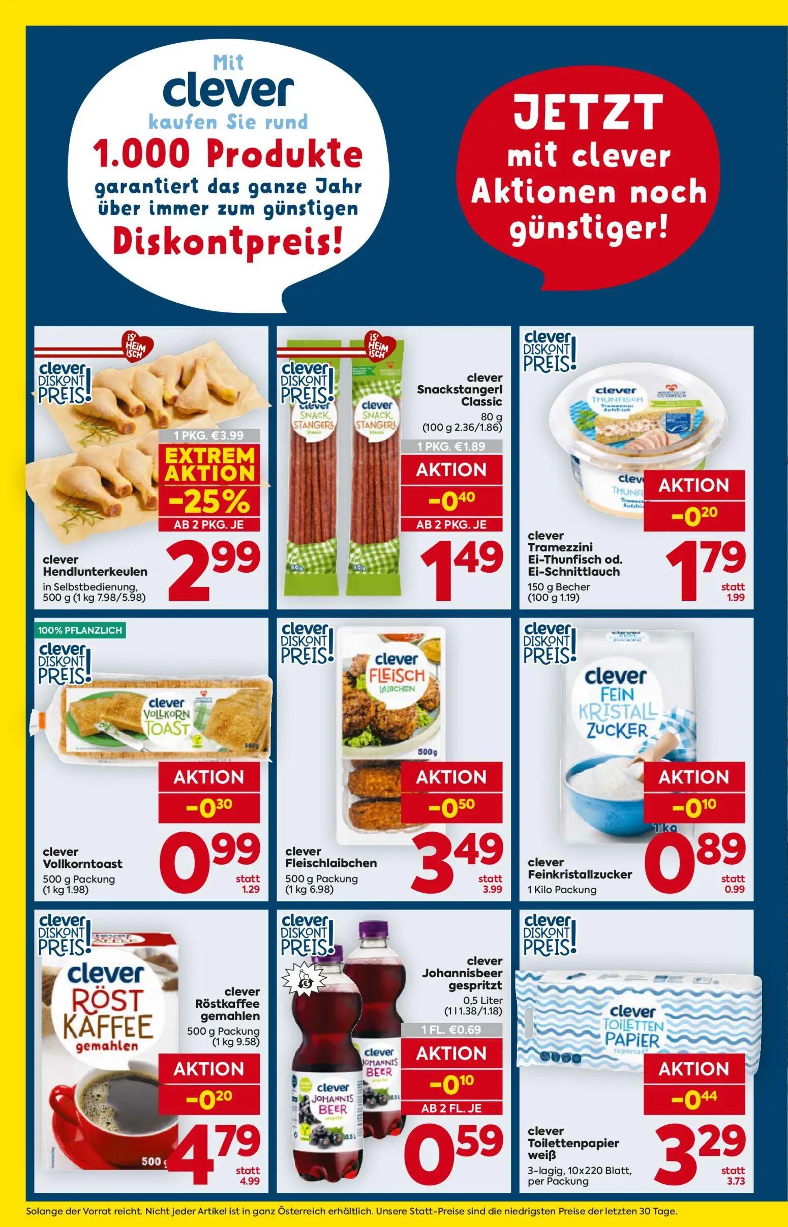 Billa Prospekt, Seite 4 von 16 — clever Hendlunterkeulen, clever Fleischlaibchen, clever Toilettenpapier weiß