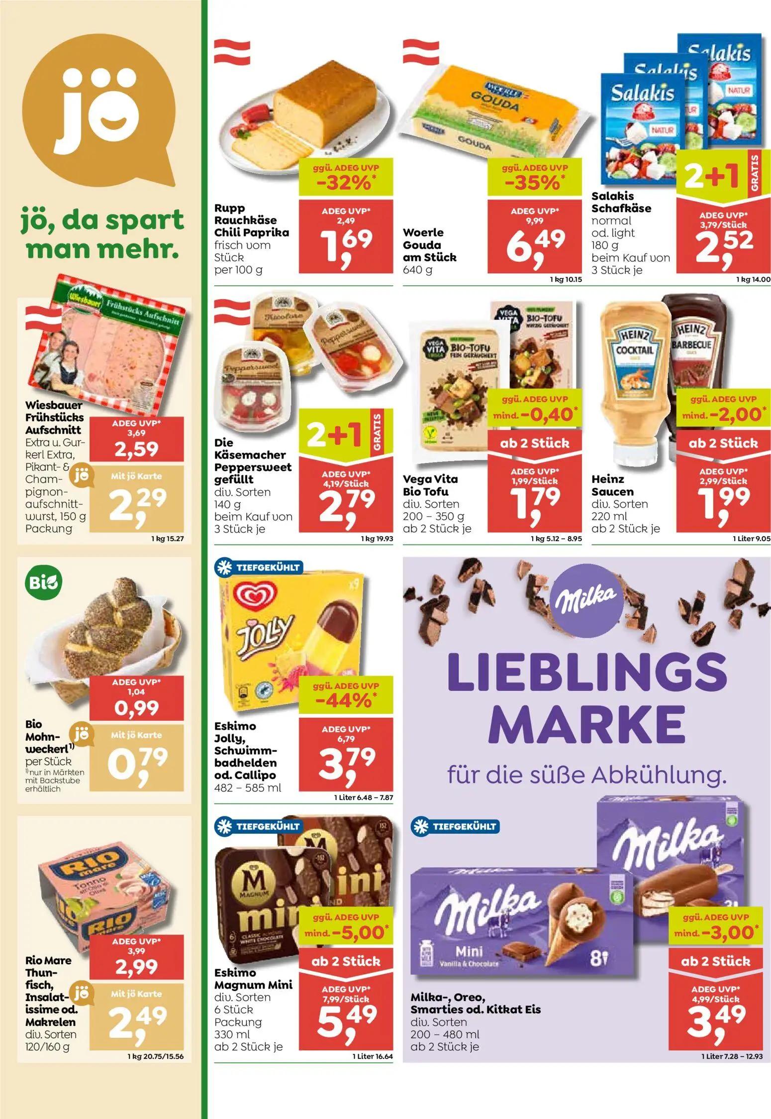 ADEG Prospekt, Seite 4 von 8 — Woerle Gouda am Stück, Eskimo Jolly, Schwimmbadhelden od. Callipo, Eskimo Magnum Mini