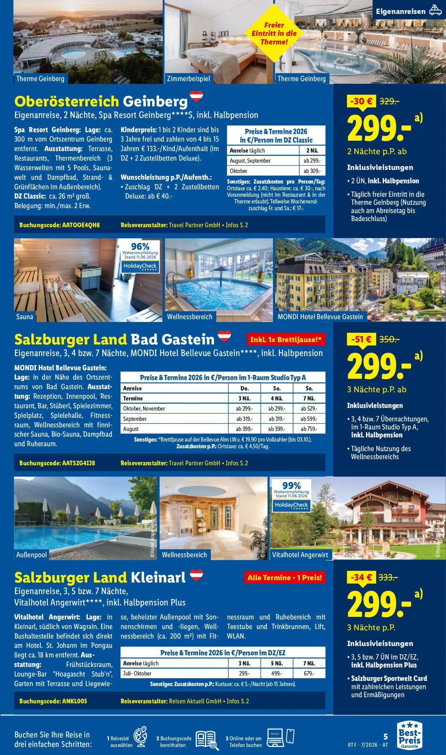 Lidl Prospekt, Seite 5 von 24 — Eigenanreise, 3, 4 bzw. 7 Nächte, MONDI Hotel Bellevue Gastein****, inkl. Halbpension, Eigen…