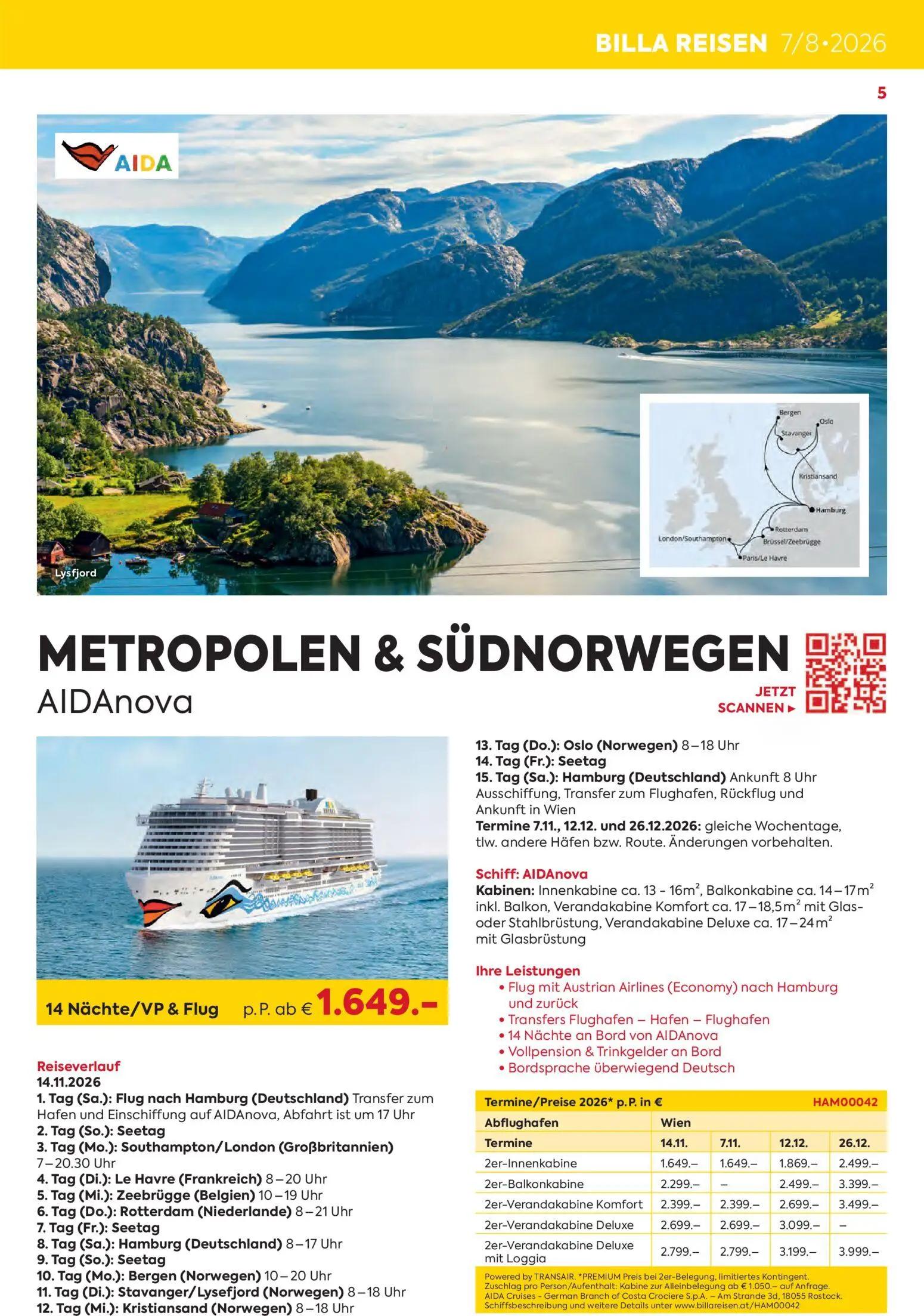 Billa Prospekt, Seite 5 von 24 — 2er-Verandakabine Deluxe mit Loggia, 2er-Balkonkabine, 2er-Verandakabine Komfort