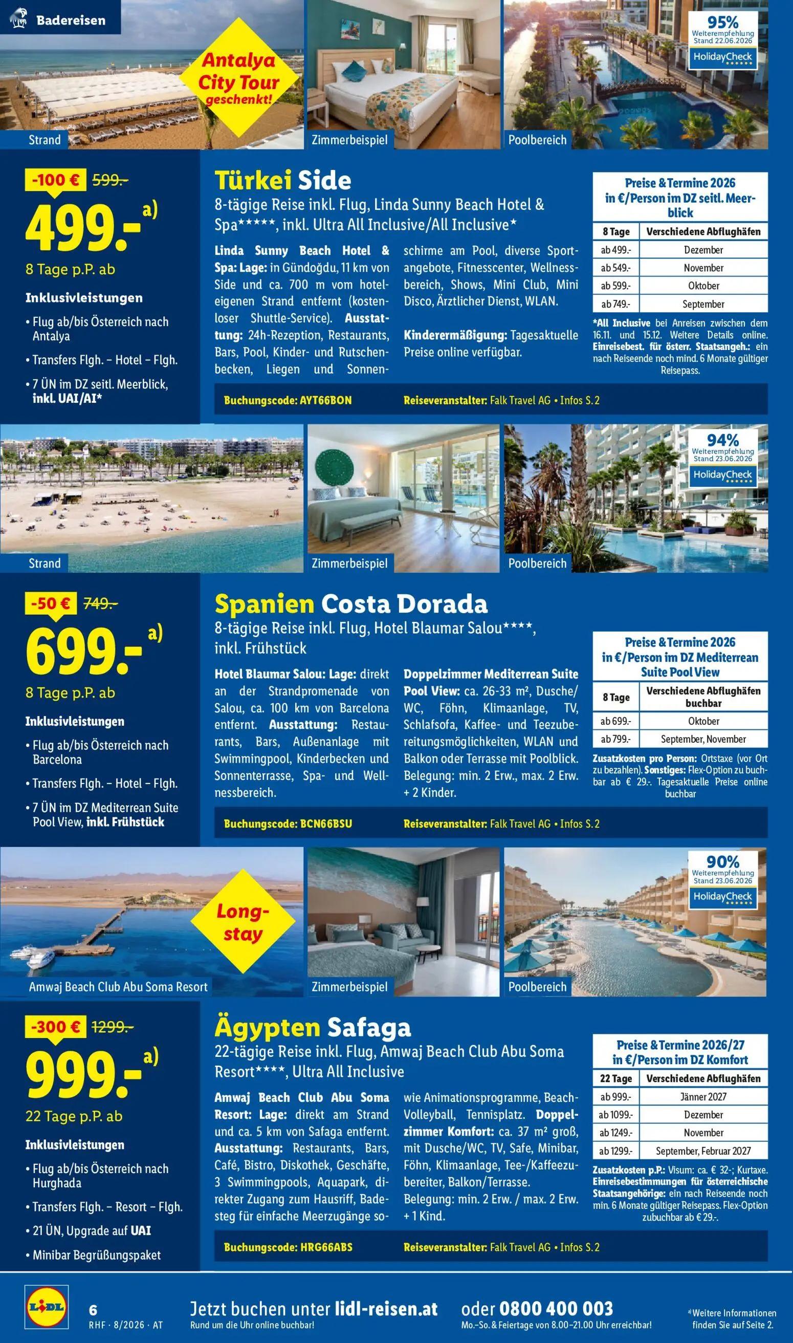 Lidl Prospekt, Seite 6 von 20 — Ägypten Safaga, Türkei Side, Spanien Costa Dorada