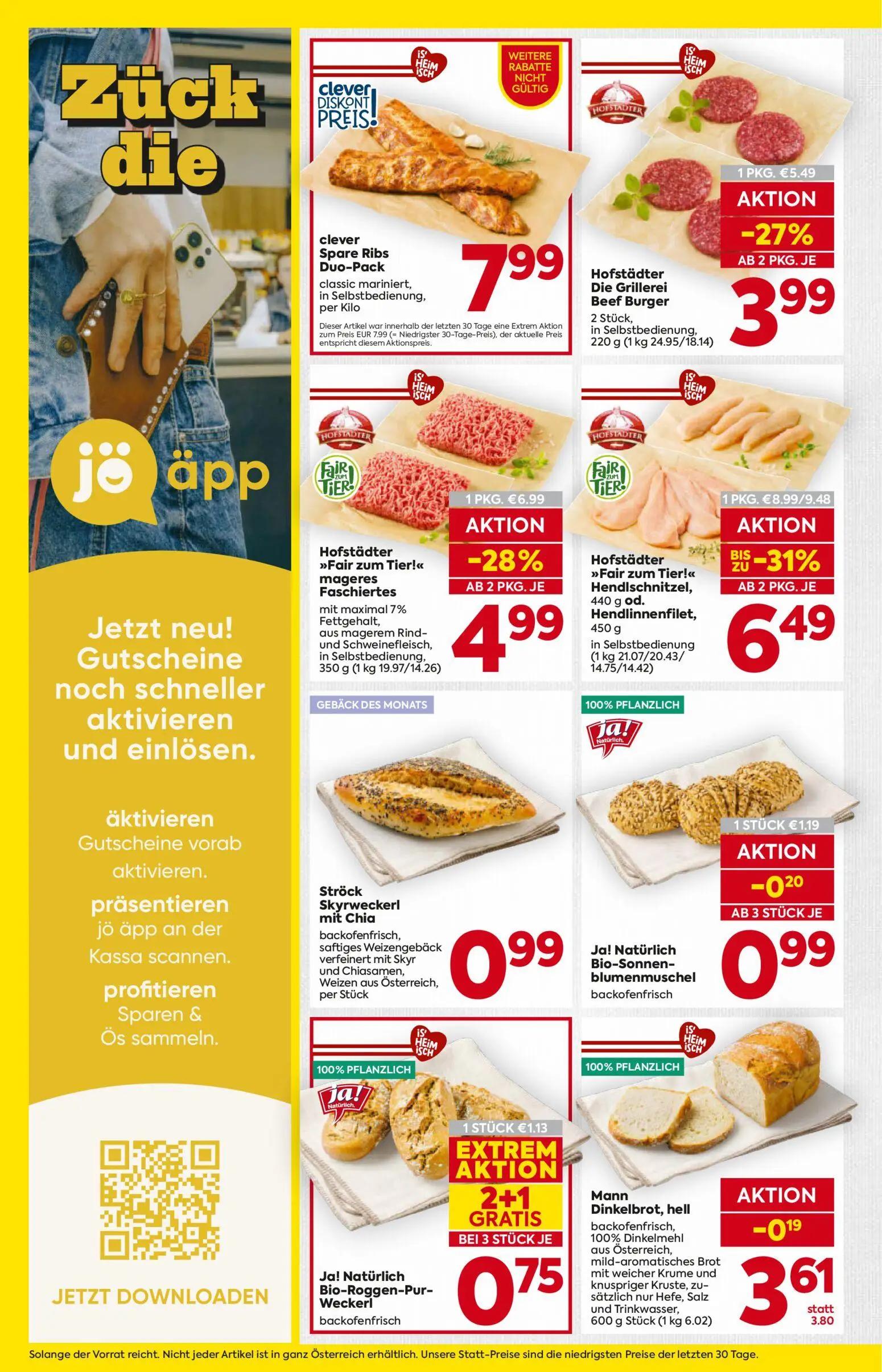 Billa Prospekt, Seite 6 von 16 — Hofstädter „Fair zum Tier!« Hendlschnitzel, Hofstädter „Fair zum Tier!« mageres Faschiertes…