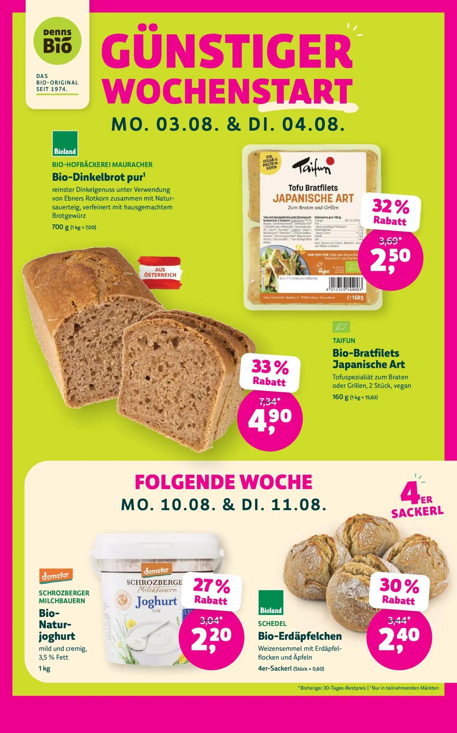 Denns BioMarkt Prospekt, Seite 5 von 14 — Bio-Dinkelbrot pur, Bio-Bratfilets Japanische Art, Bio-Erdäpfelchen