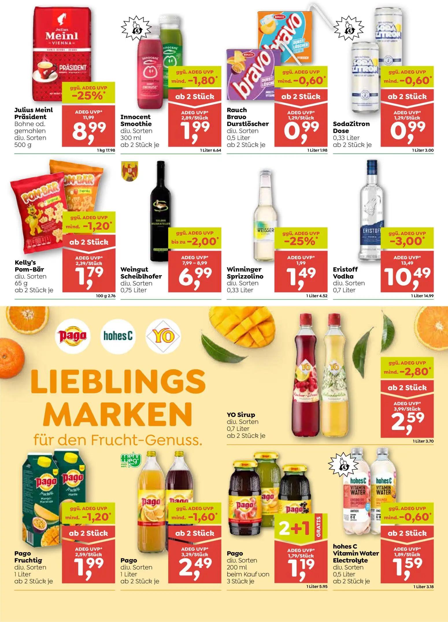 ADEG Prospekt, Seite 6 von 8 — Julius Meinl Präsident, Eristoff Vodka, Weingut Scheiblhofer